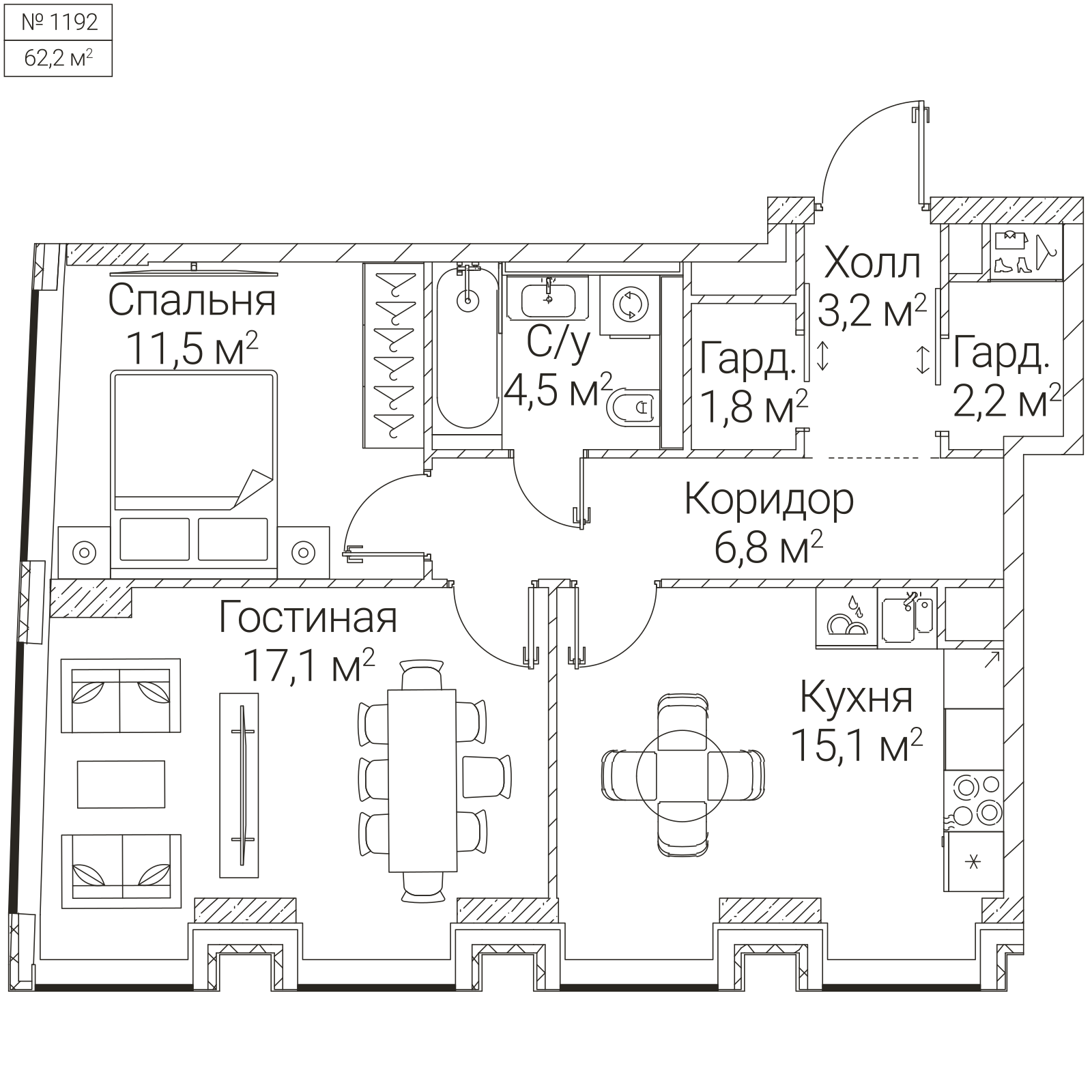 Официальная планировка SEZAR FUTURE, 62,2 м²