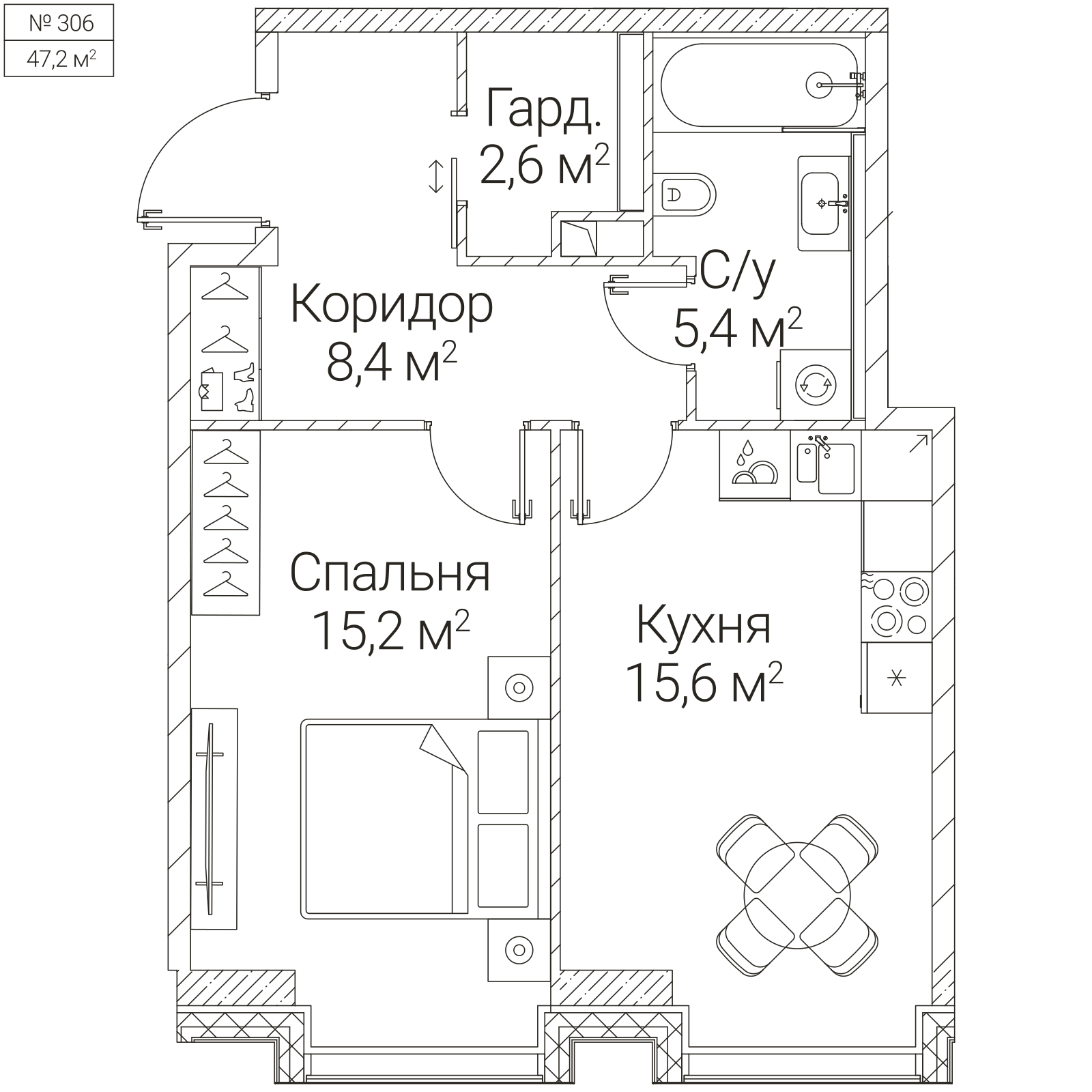 Официальная планировка SEZAR FUTURE, 47,2 м²
