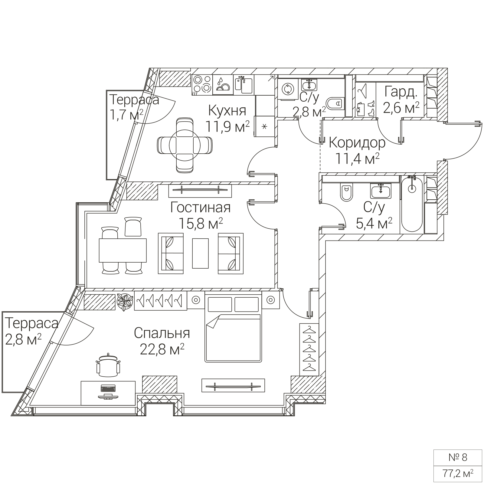 Официальная планировка SEZAR FUTURE, 73,9 м²