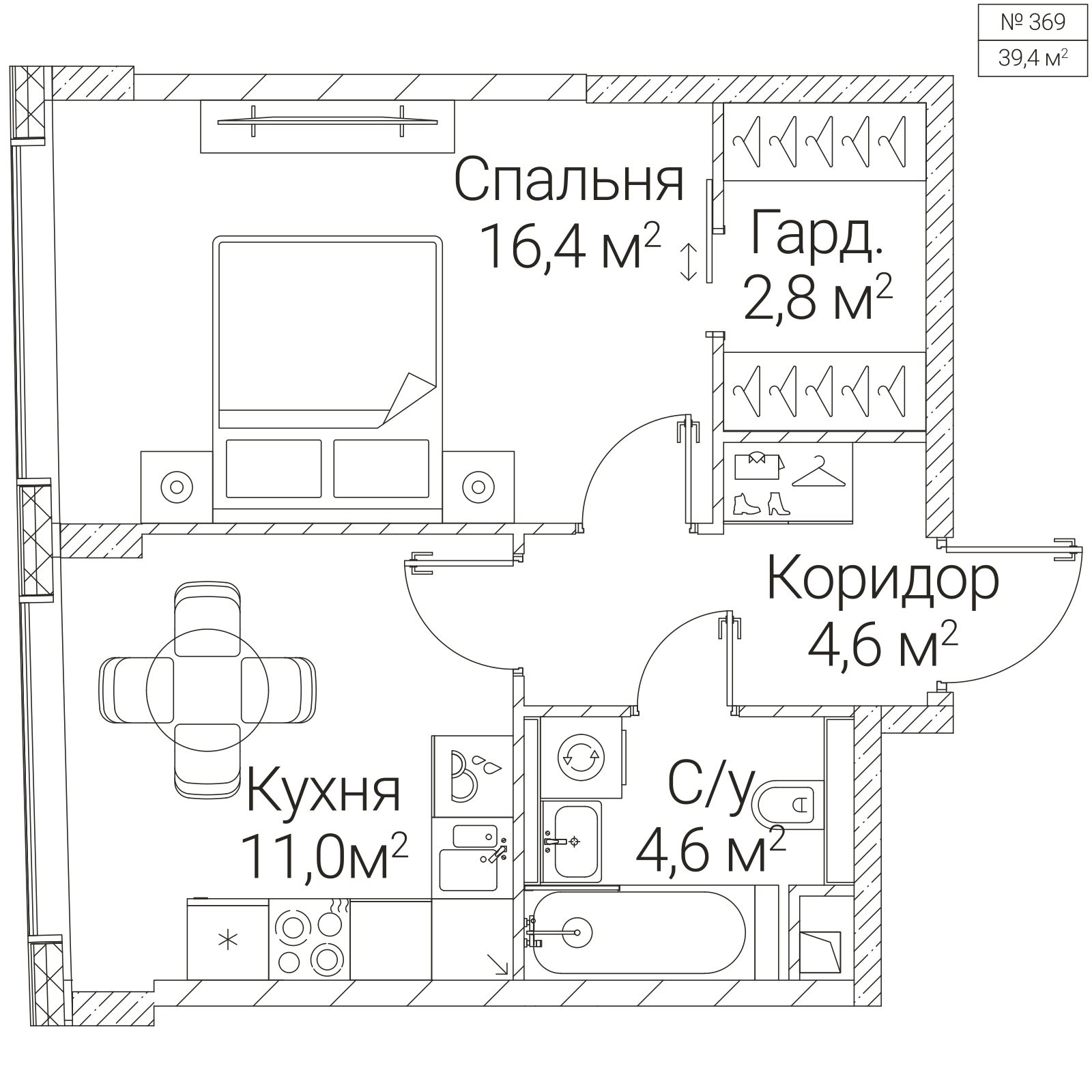 Официальная планировка SEZAR FUTURE, 39,4 м²