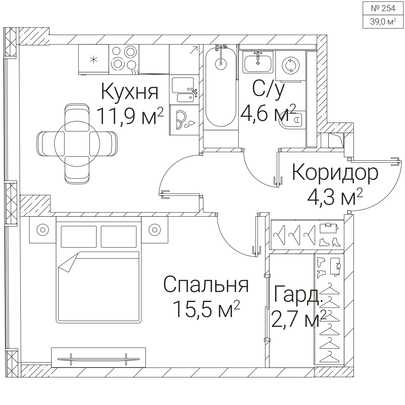 Официальная планировка SEZAR FUTURE, 39 м²
