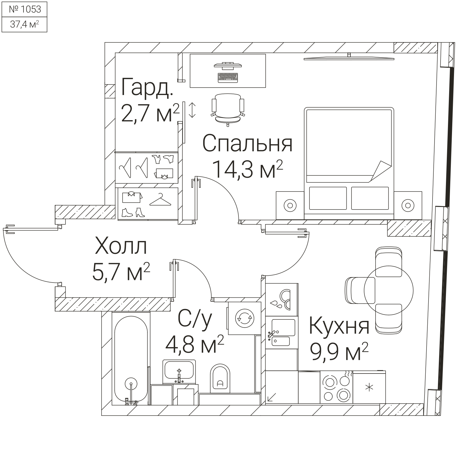 Официальная планировка SEZAR FUTURE, 37,4 м²