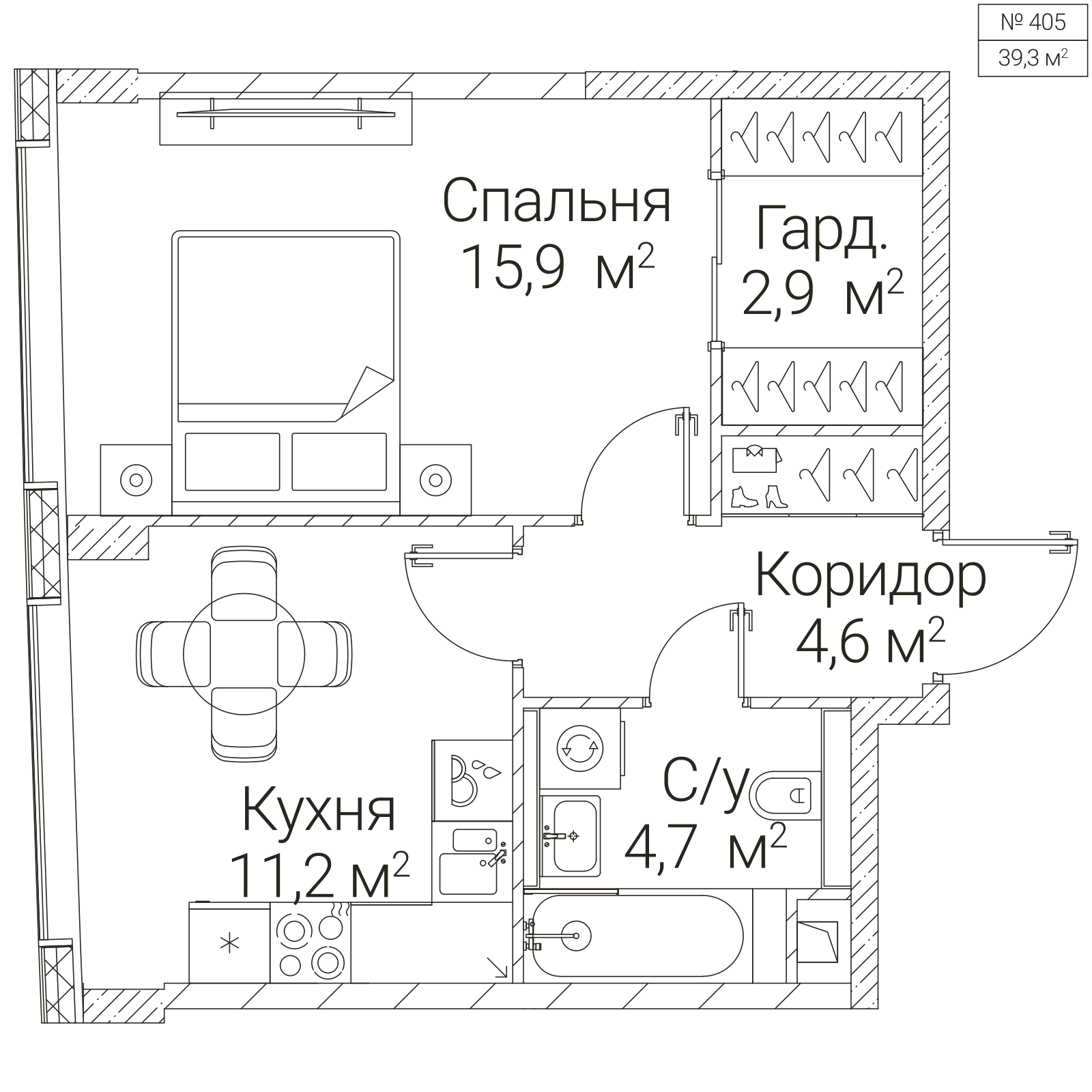Официальная планировка SEZAR FUTURE, 39,3 м²