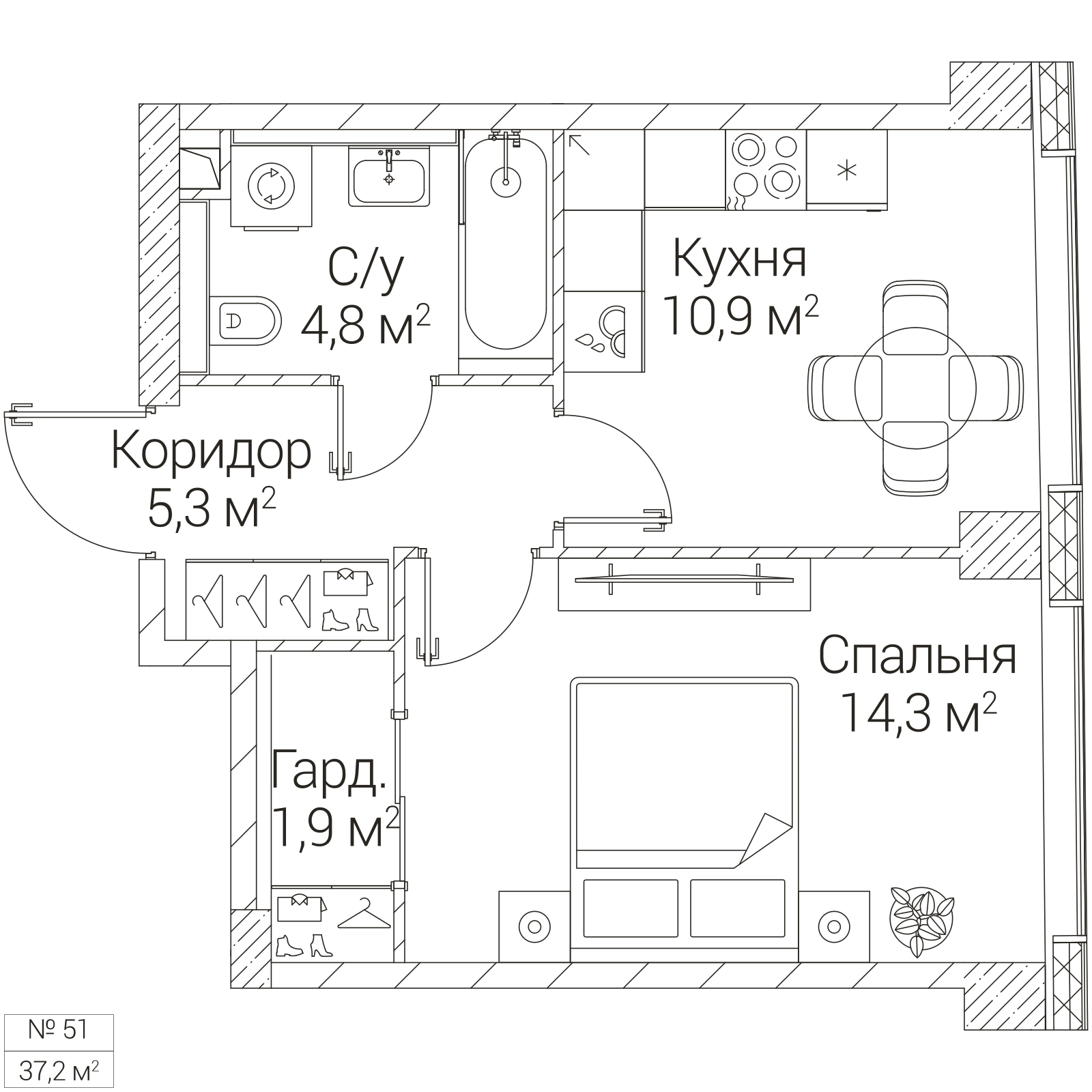Официальная планировка SEZAR FUTURE, 37,2 м²