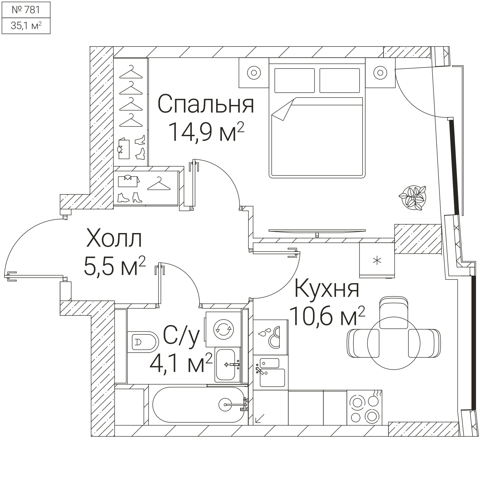 Официальная планировка SEZAR FUTURE, 35,1 м²