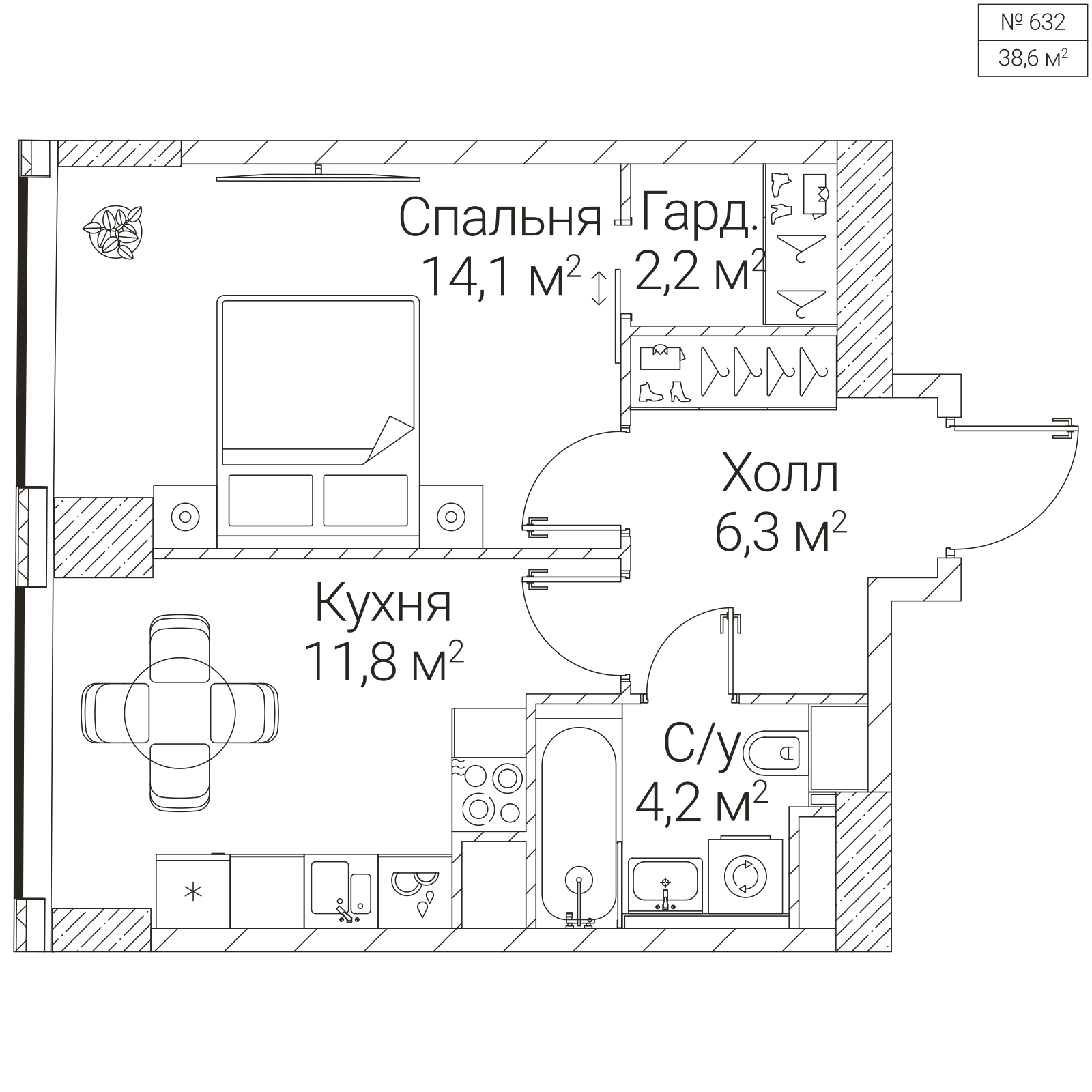 Официальная планировка SEZAR FUTURE, 38,6 м²