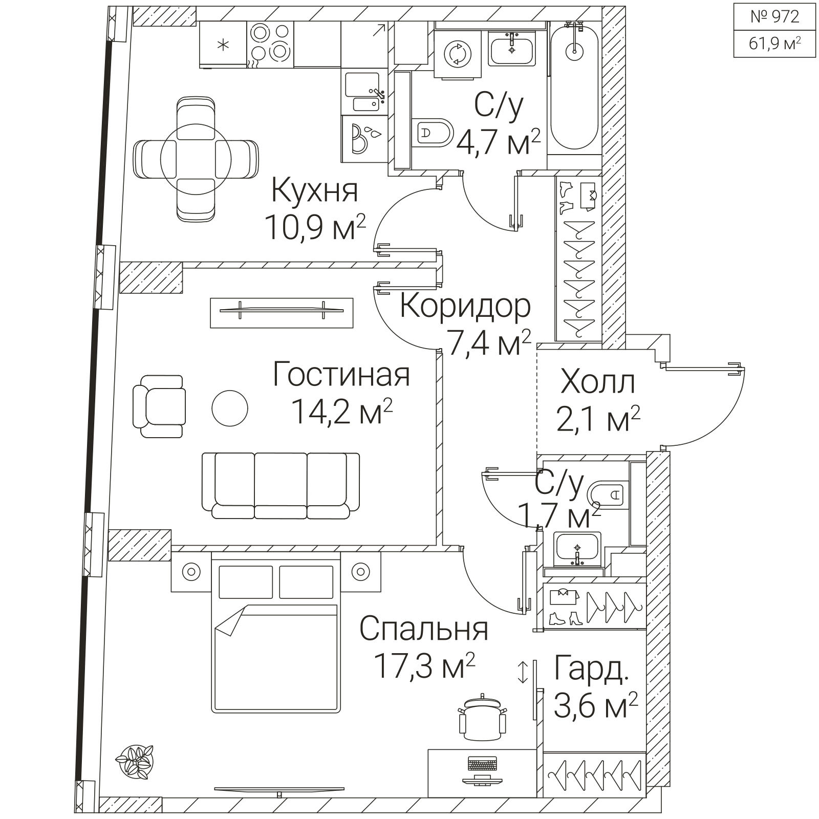 Официальная планировка SEZAR FUTURE, 61,9 м²