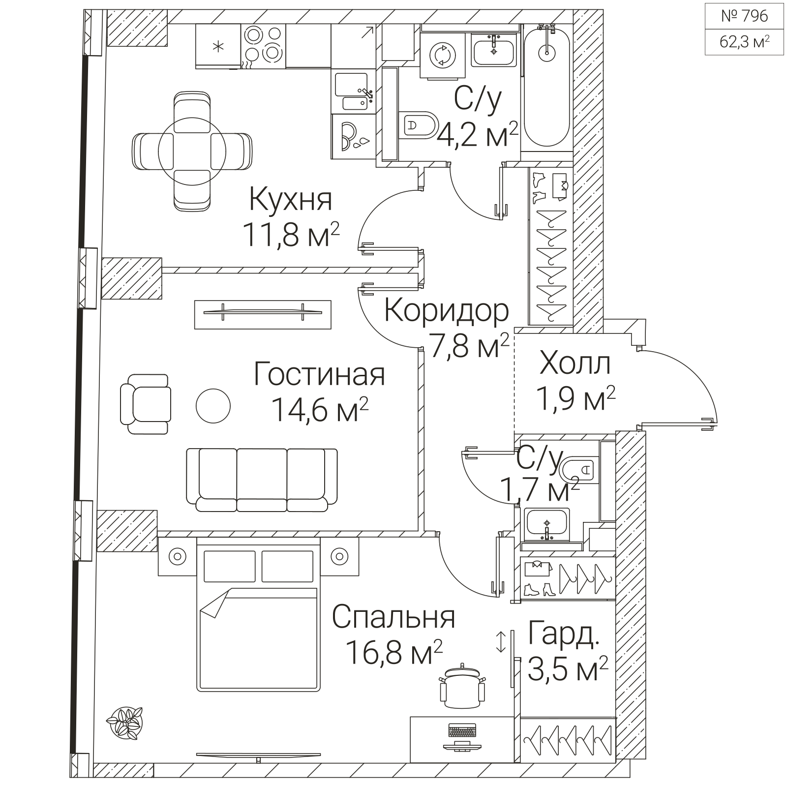 Официальная планировка SEZAR FUTURE, 62,3 м²