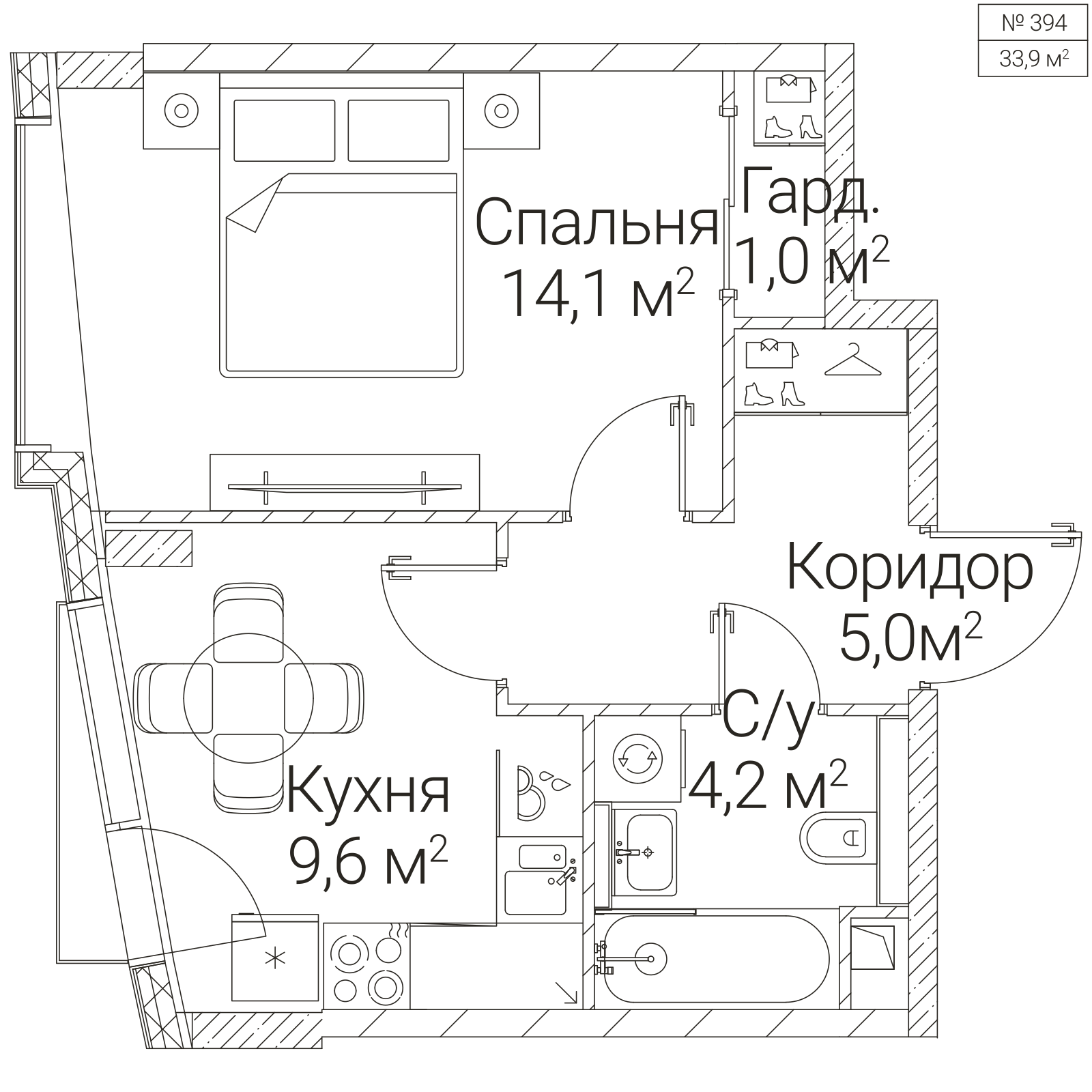 Официальная планировка SEZAR FUTURE, 33,9 м²