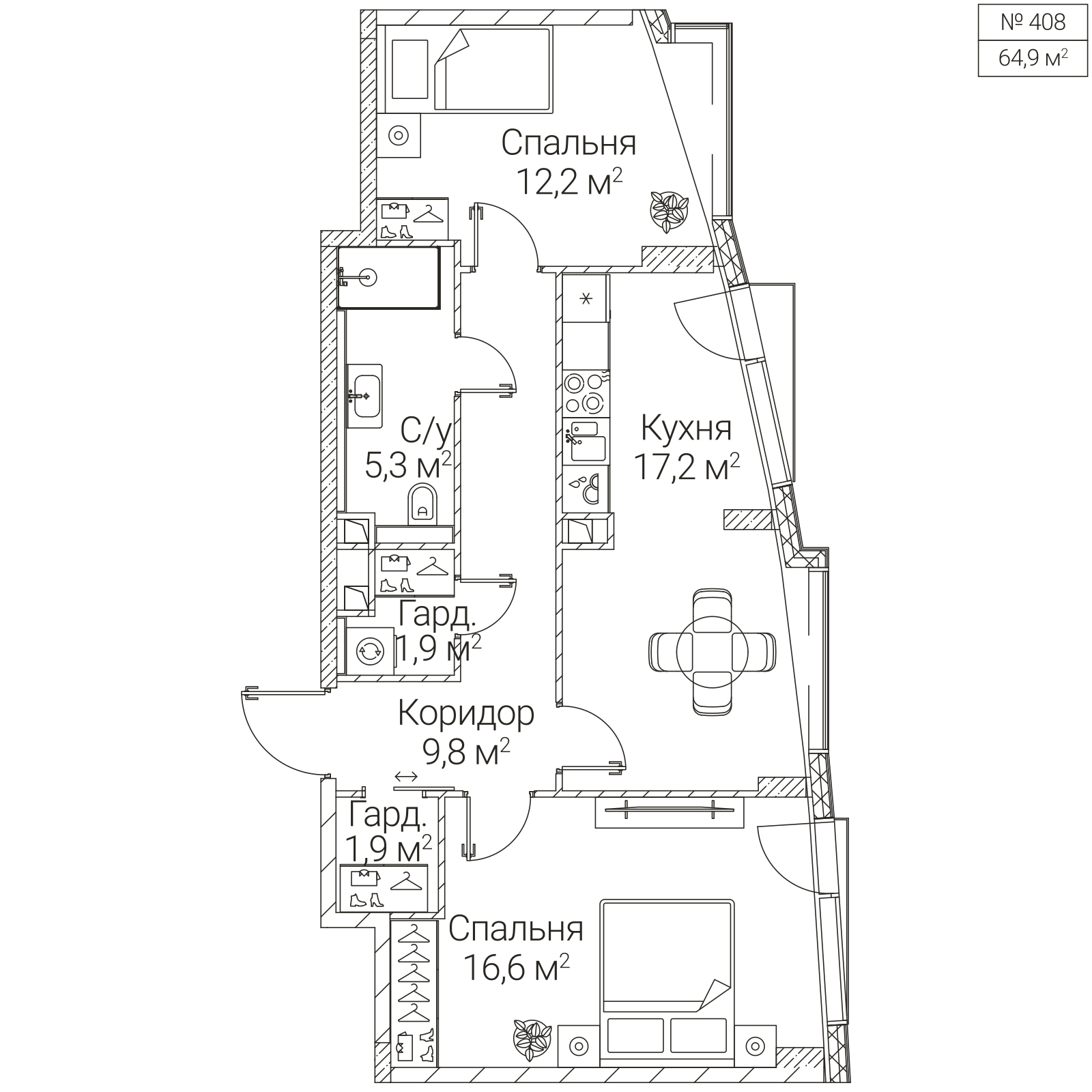 Официальная планировка SEZAR FUTURE, 64,9 м²