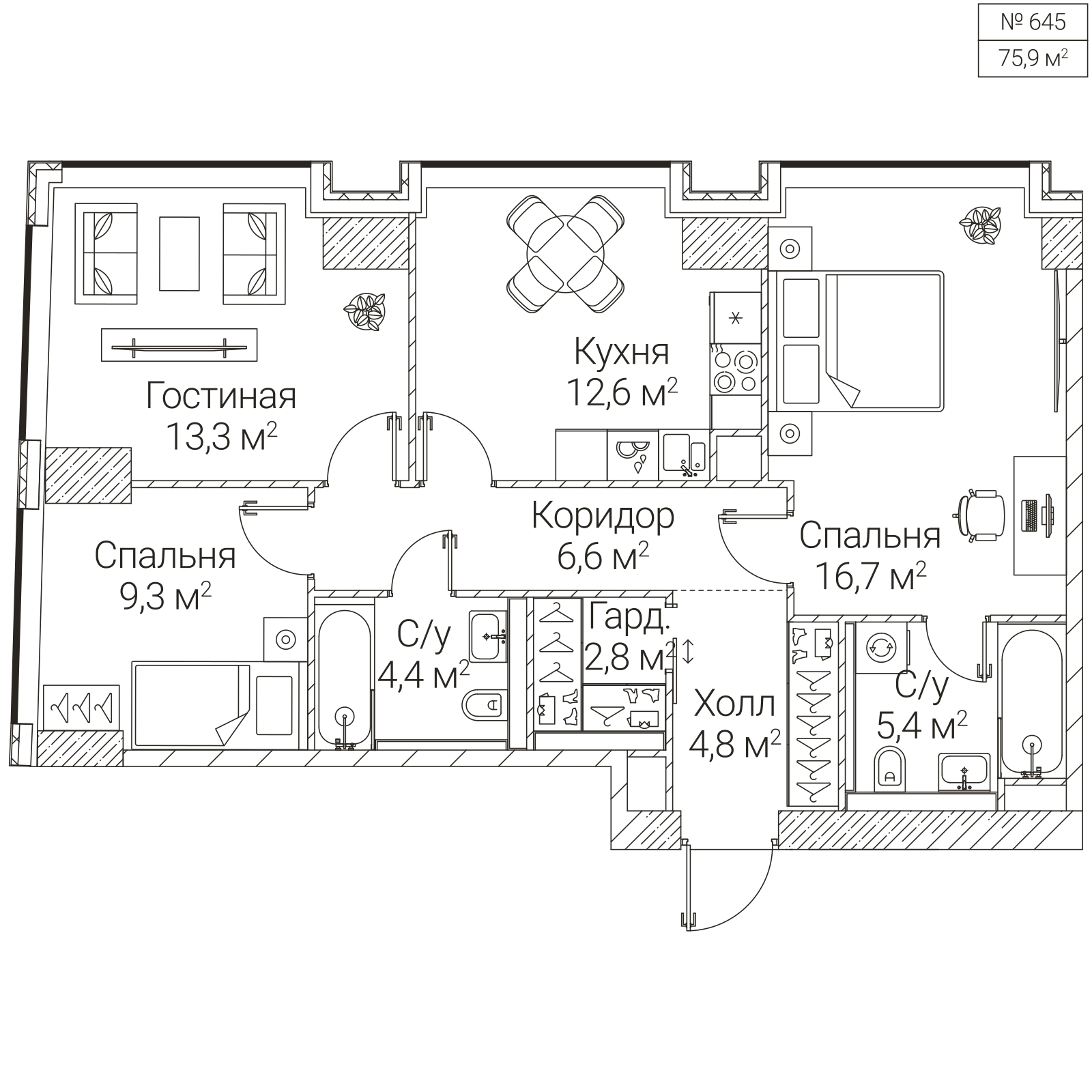 Официальная планировка SEZAR FUTURE, 75,9 м²