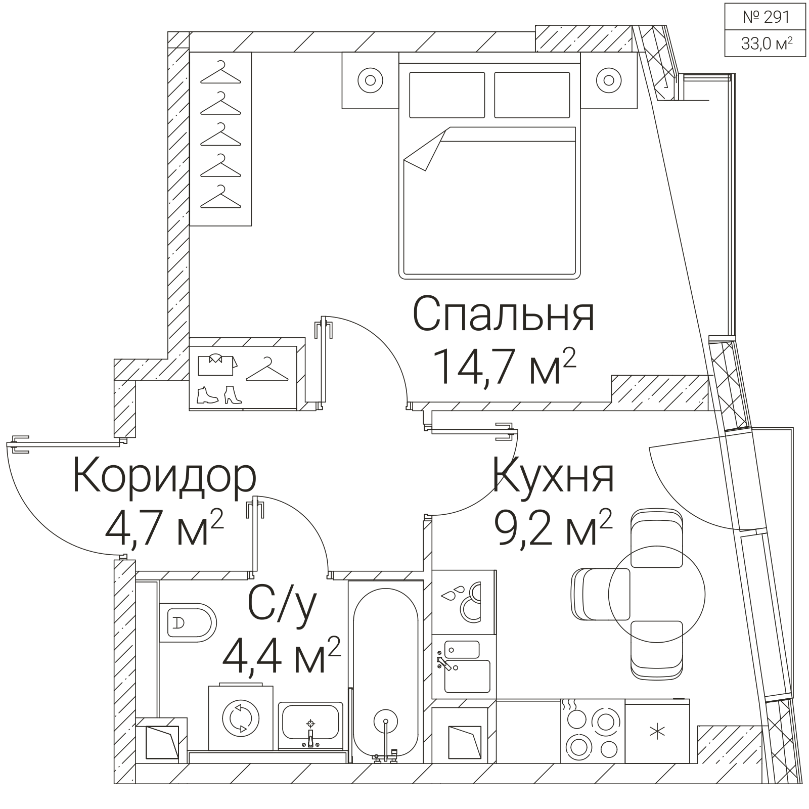 Официальная планировка SEZAR FUTURE, 33 м²