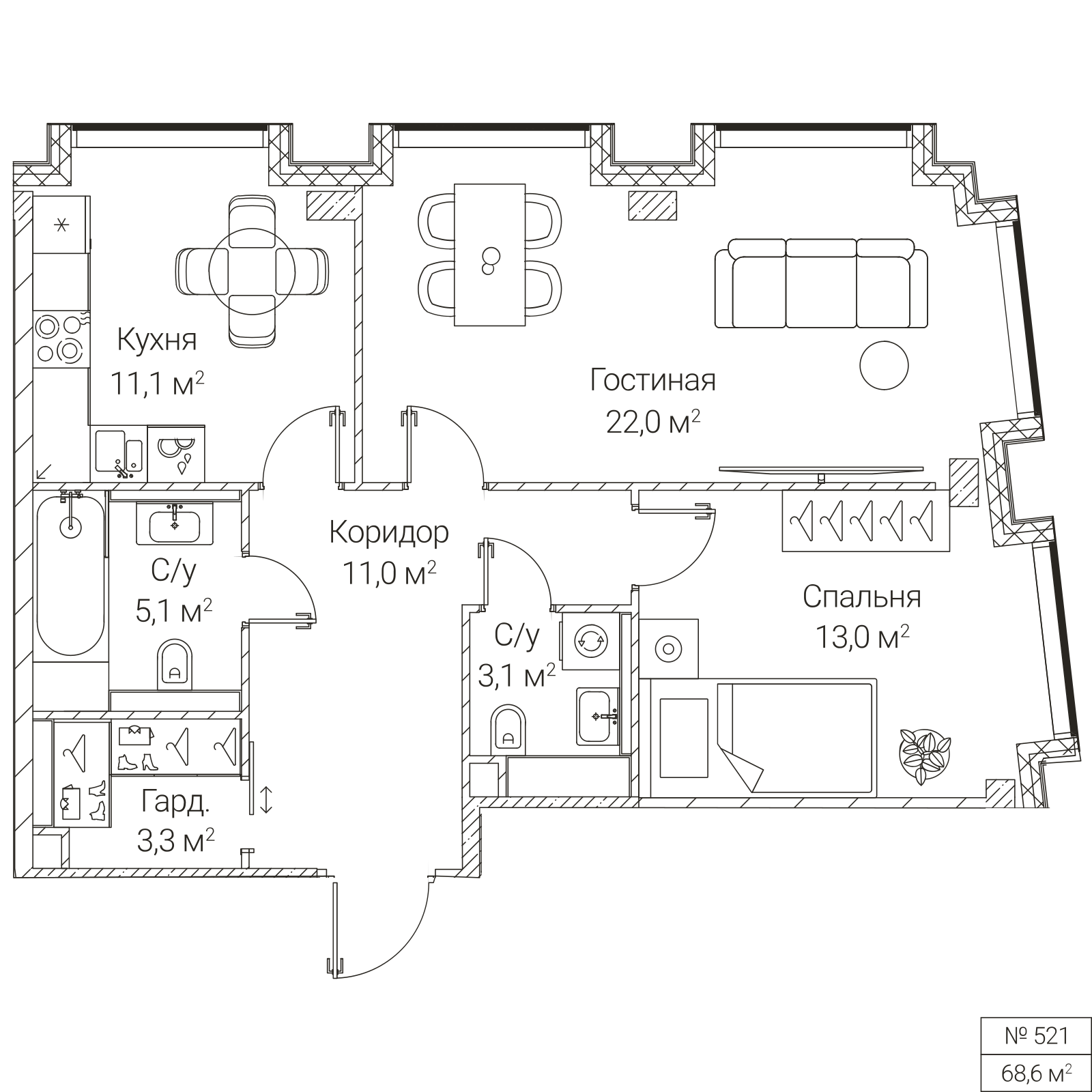 Официальная планировка SEZAR FUTURE, 68,6 м²