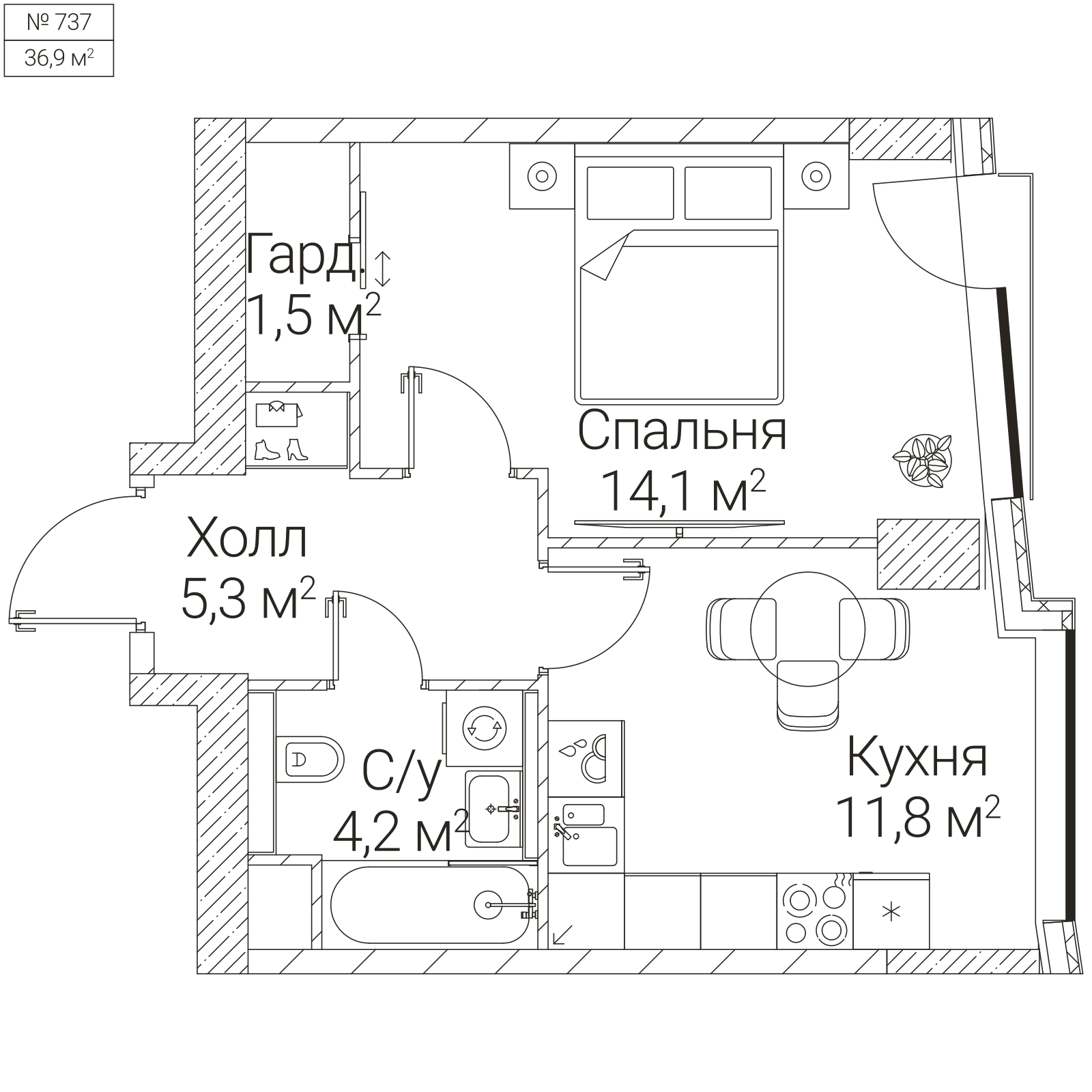 Официальная планировка SEZAR FUTURE, 36,9 м²
