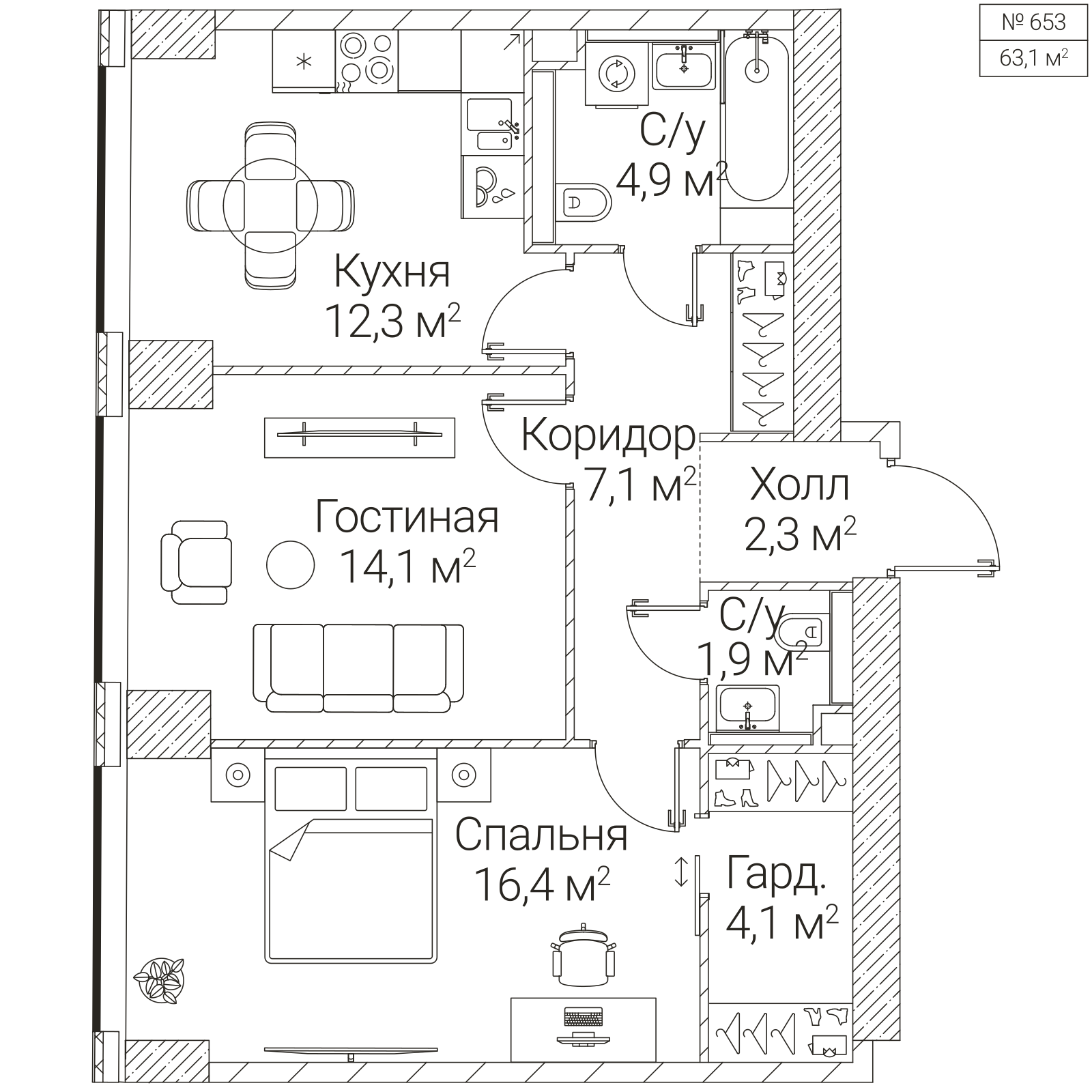 Официальная планировка SEZAR FUTURE, 63,1 м²