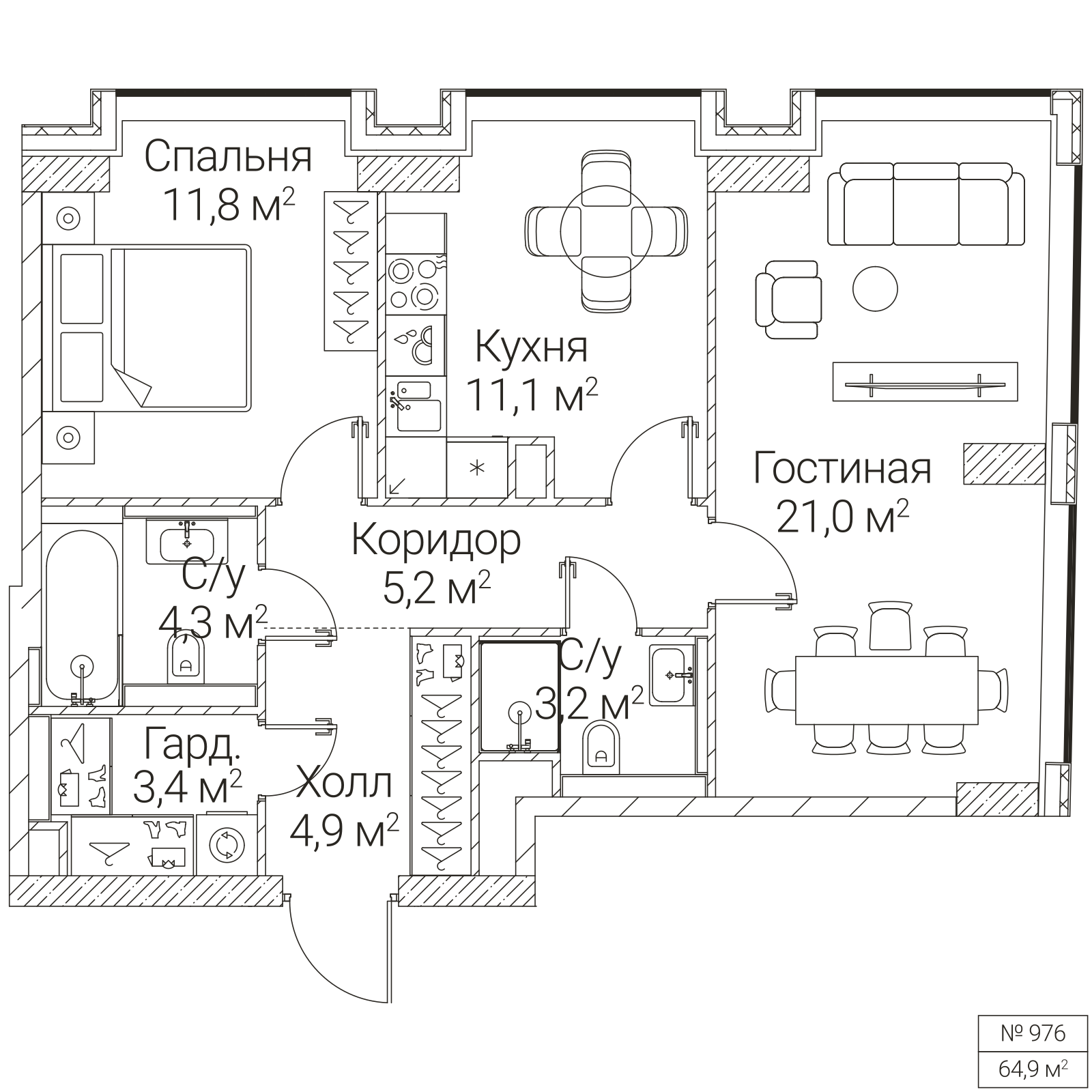 Официальная планировка SEZAR FUTURE, 64,9 м²