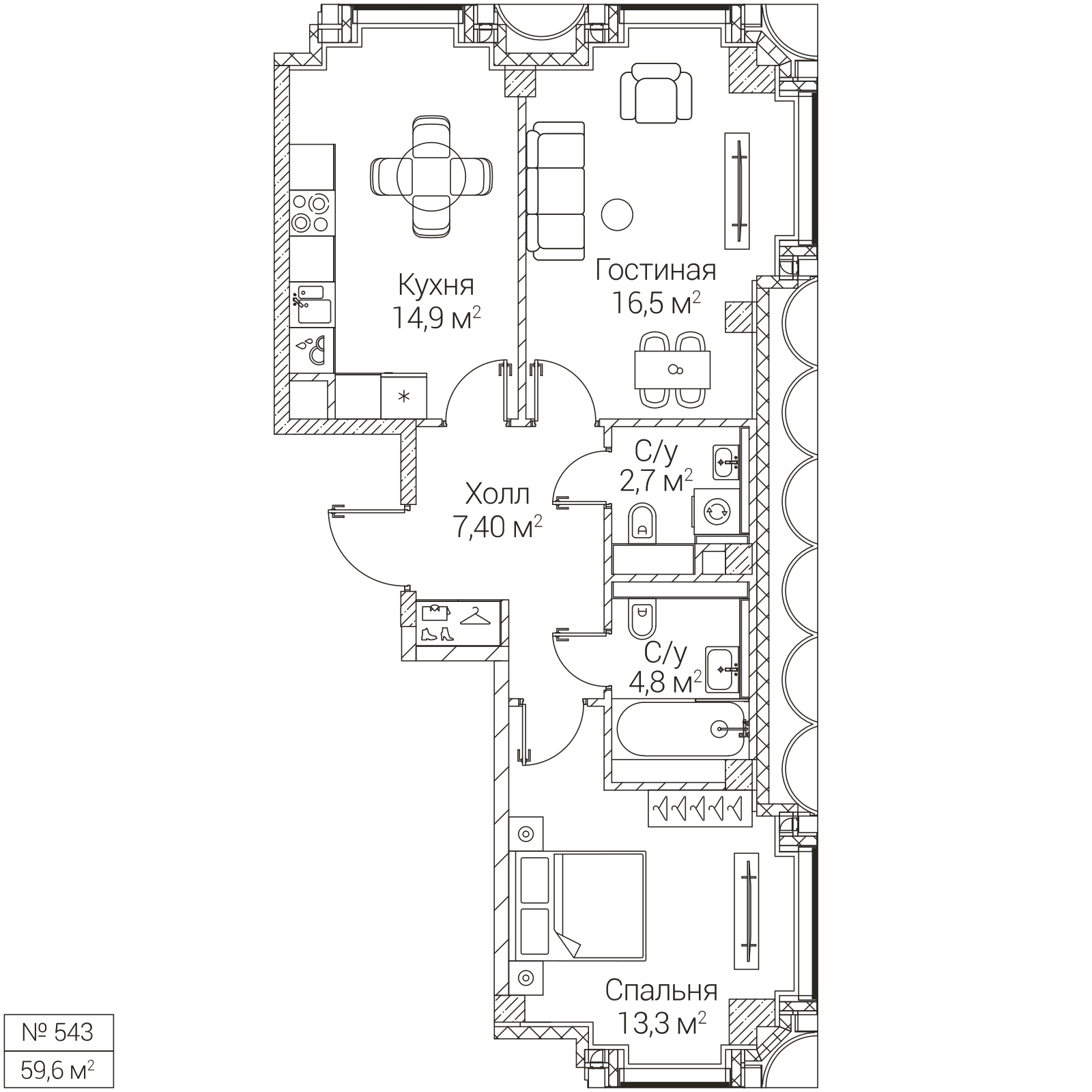 Официальная планировка SEZAR FUTURE, 59,6 м²