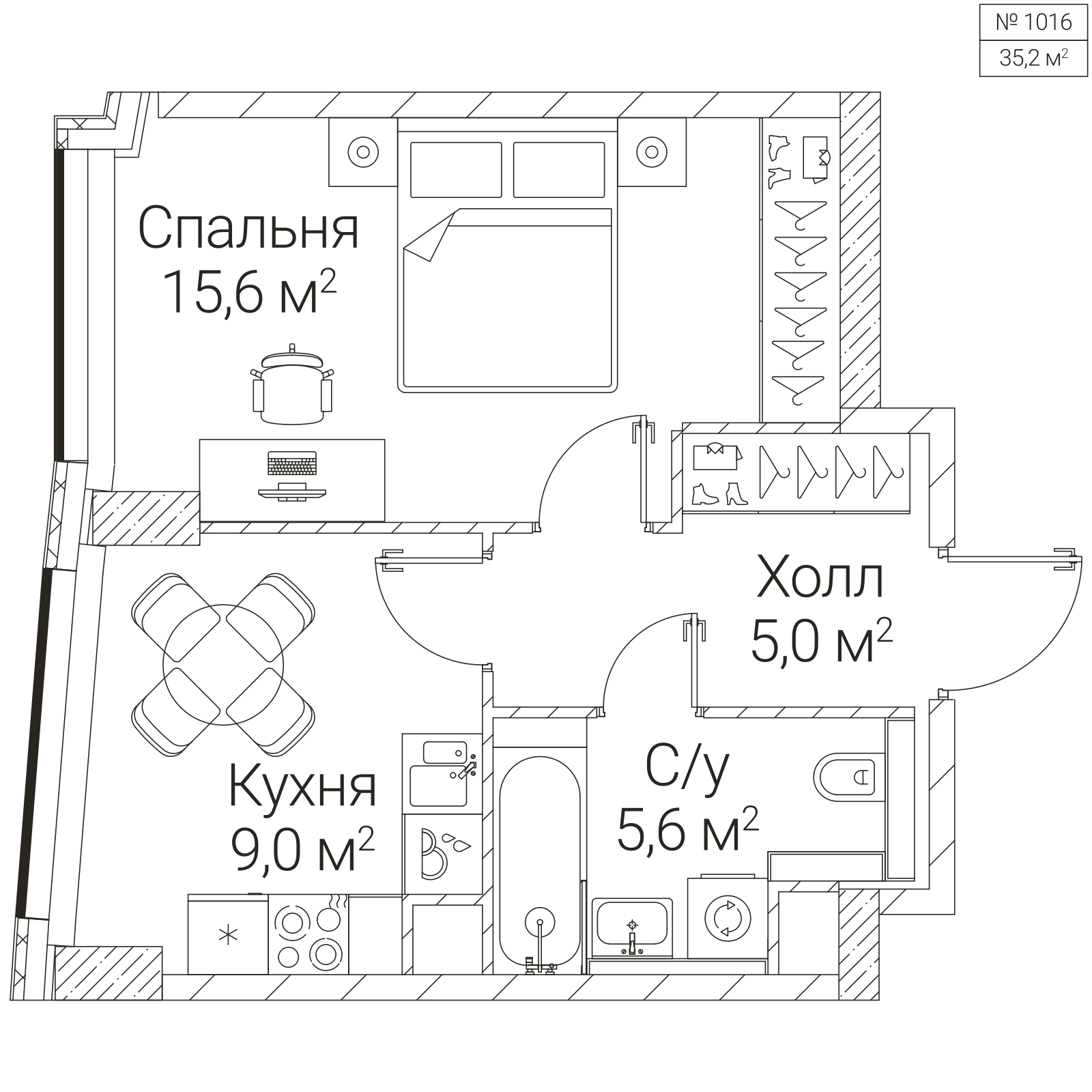 Официальная планировка SEZAR FUTURE, 35,2 м²