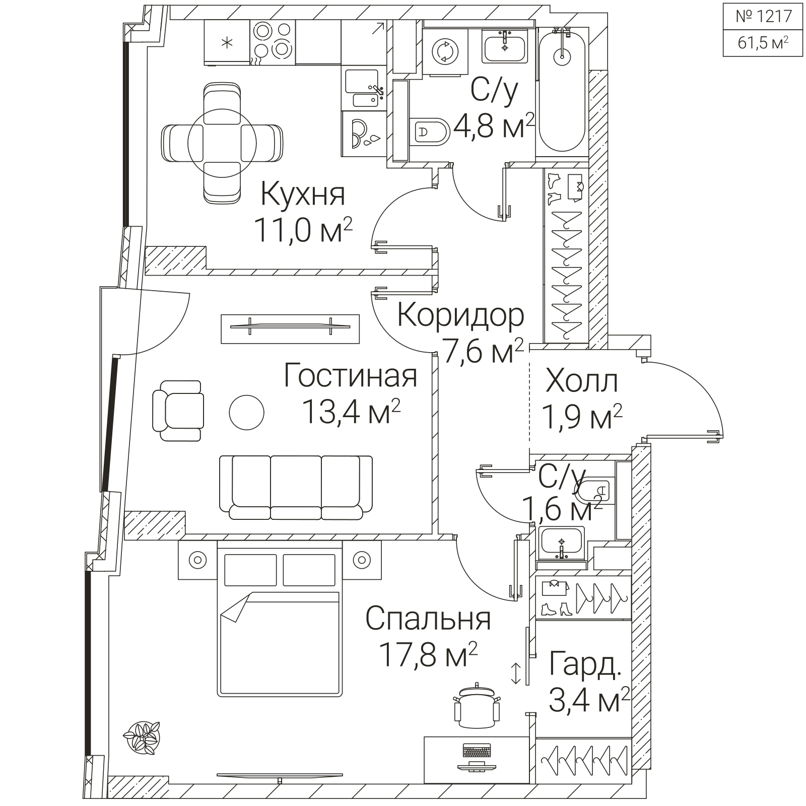 Официальная планировка SEZAR FUTURE, 61,5 м²