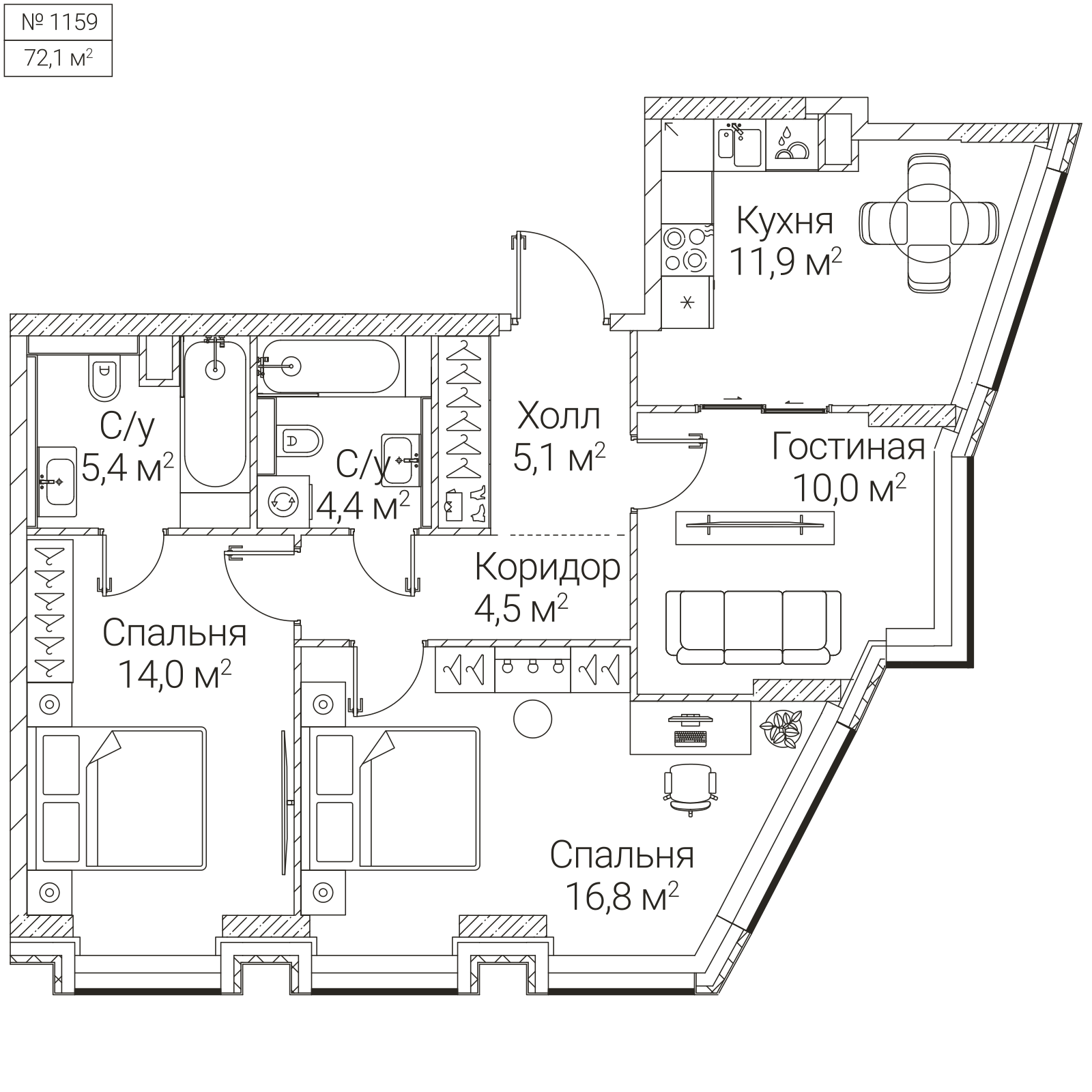Официальная планировка SEZAR FUTURE, 72,1 м²