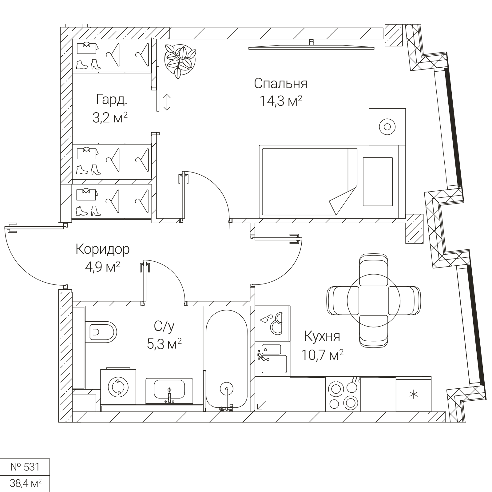 Официальная планировка SEZAR FUTURE, 38,4 м²