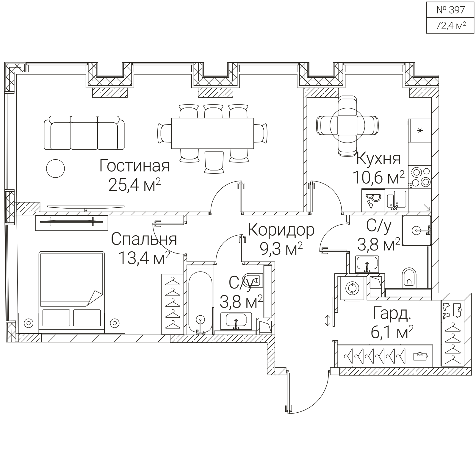 Официальная планировка SEZAR FUTURE, 72,4 м²