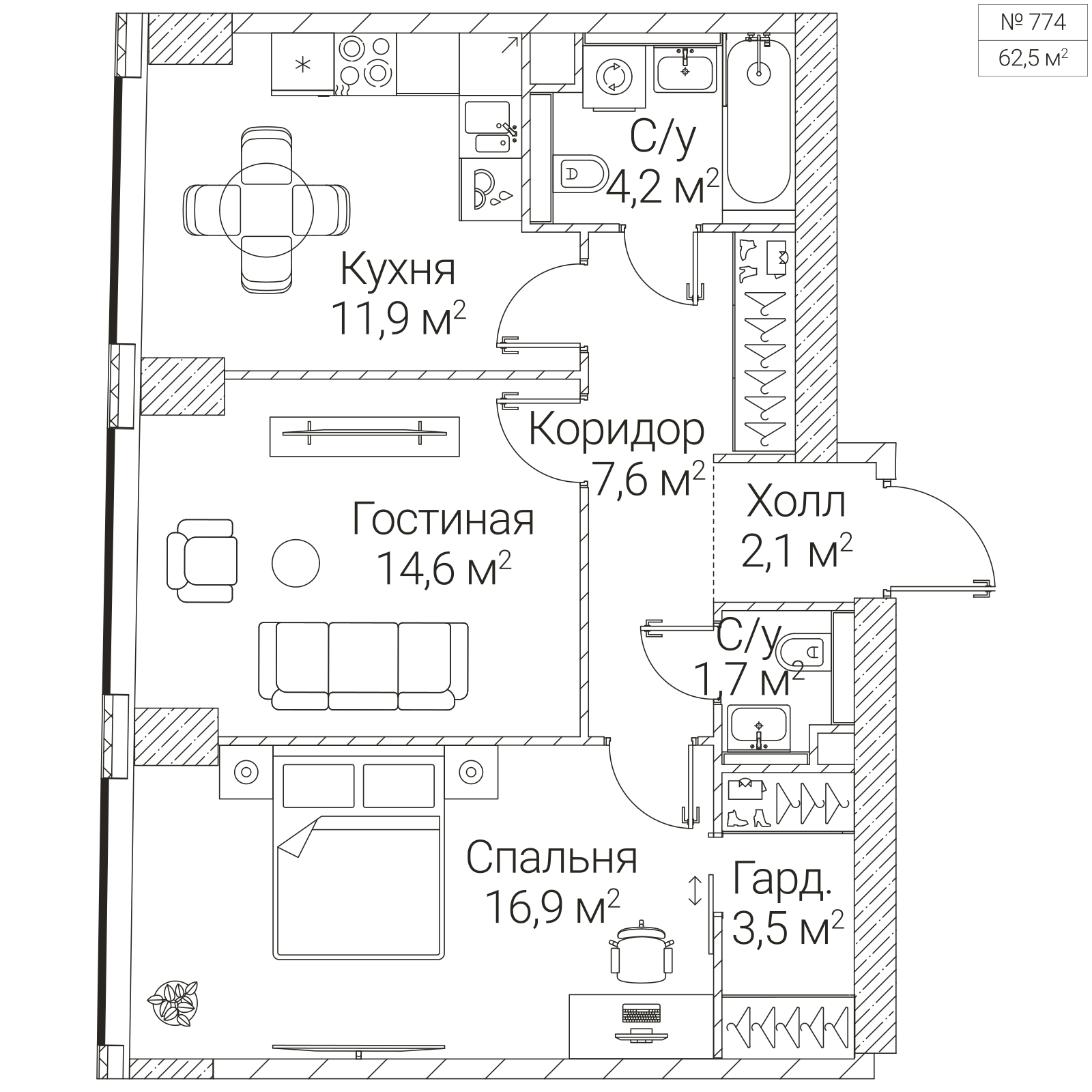 Официальная планировка SEZAR FUTURE, 62,5 м²