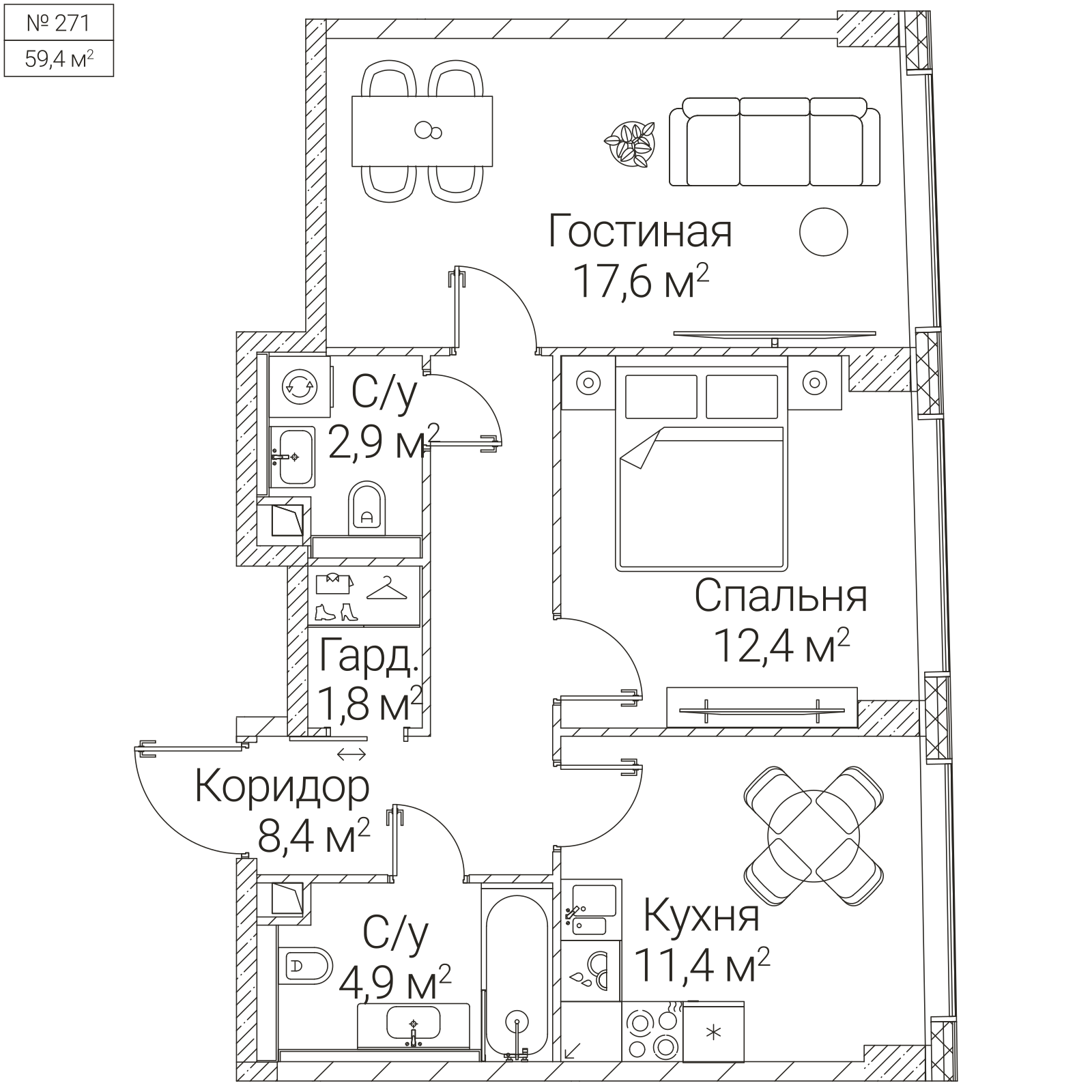 Официальная планировка SEZAR FUTURE, 59,4 м²