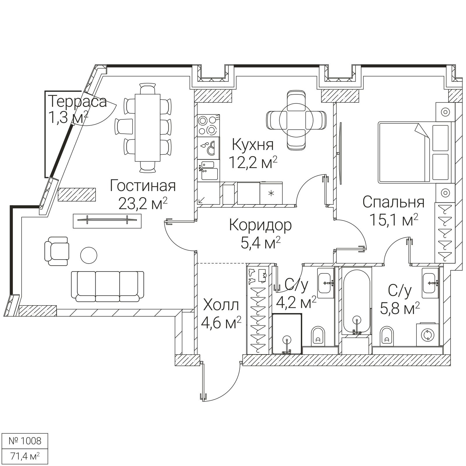 Официальная планировка SEZAR FUTURE, 70,5 м²