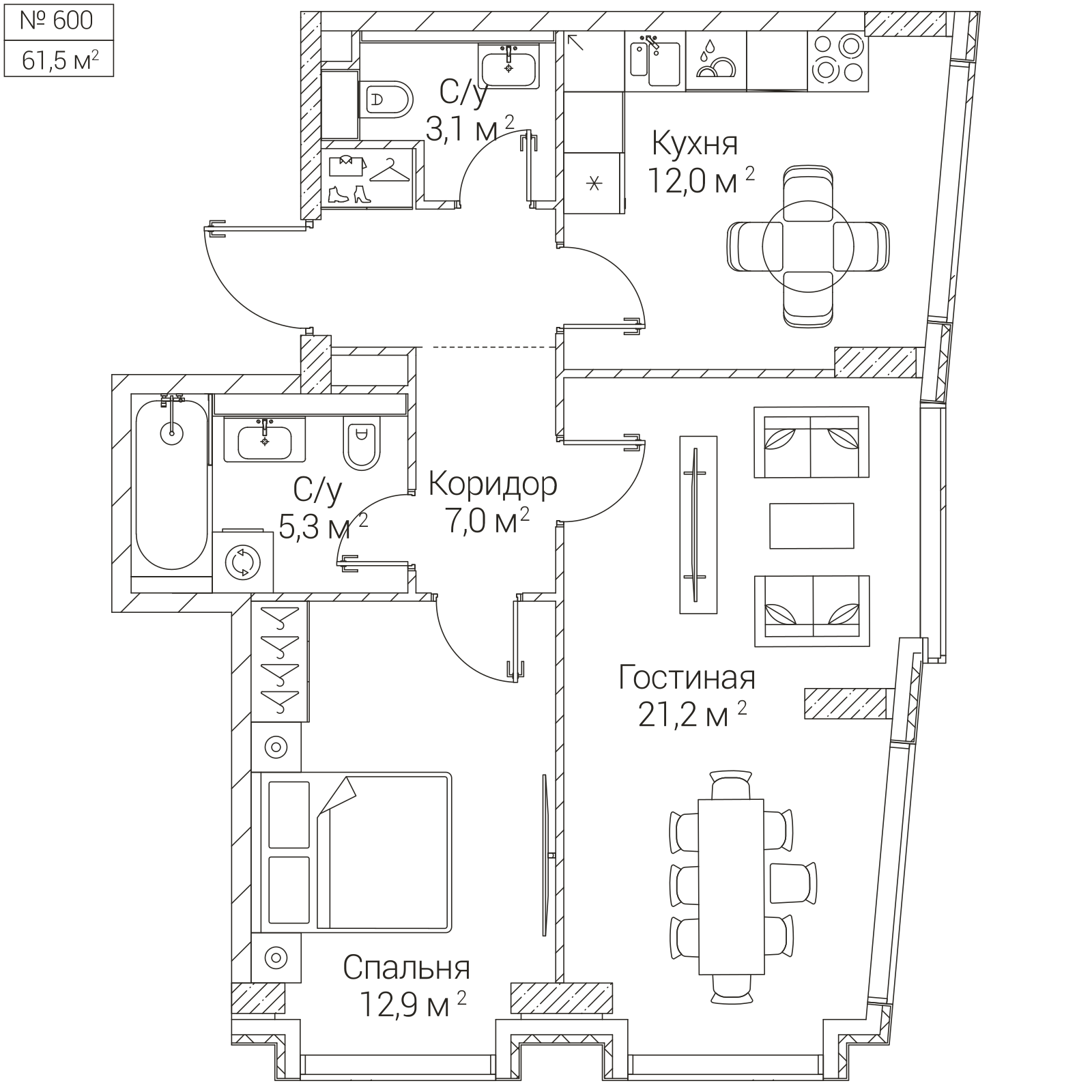 Официальная планировка SEZAR FUTURE, 61,5 м²