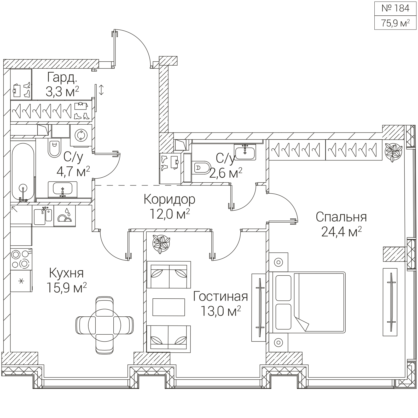 Официальная планировка SEZAR FUTURE, 75,9 м²