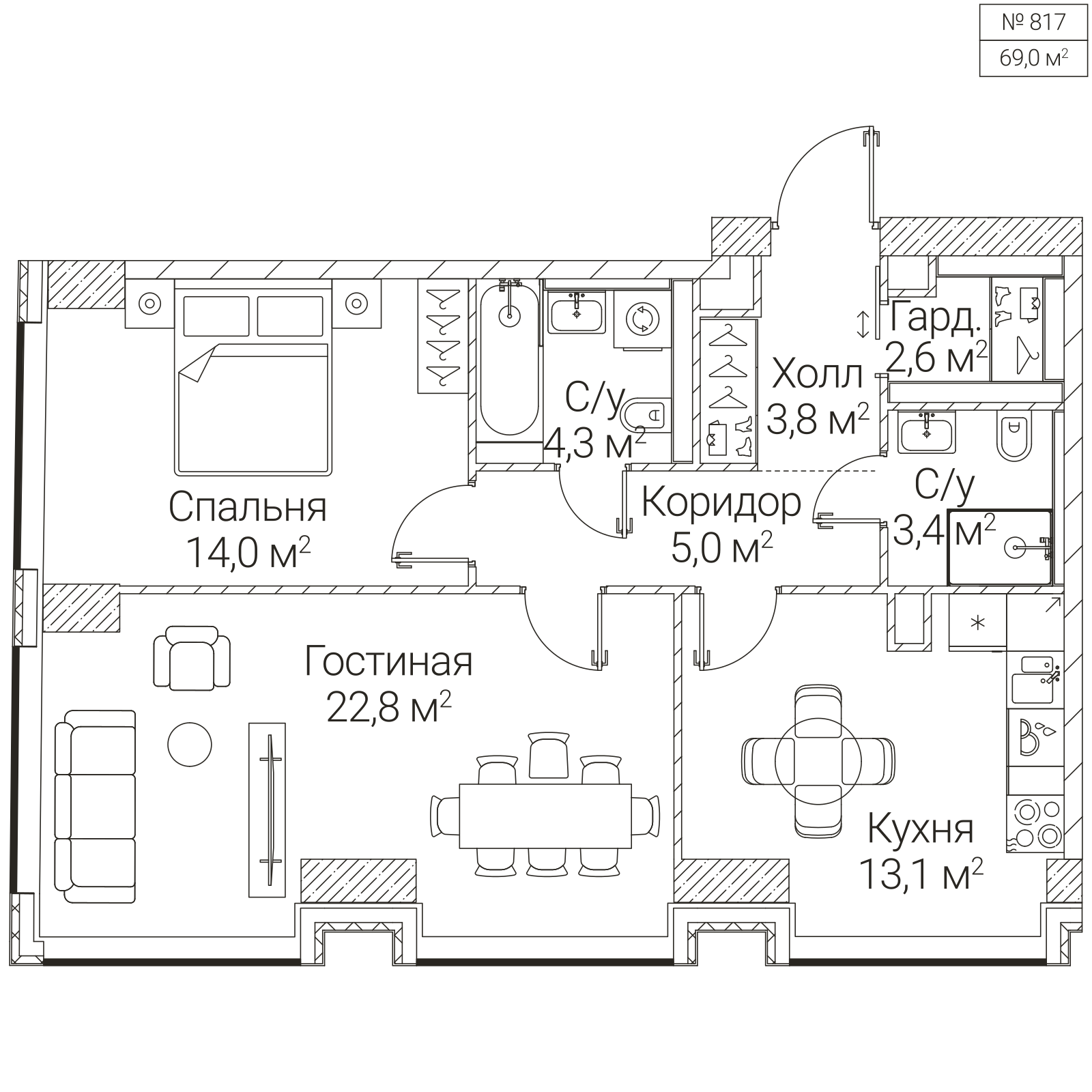 Официальная планировка SEZAR FUTURE, 69 м²