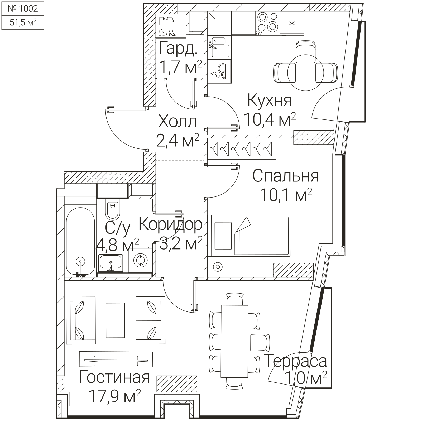 Официальная планировка SEZAR FUTURE, 50,8 м²