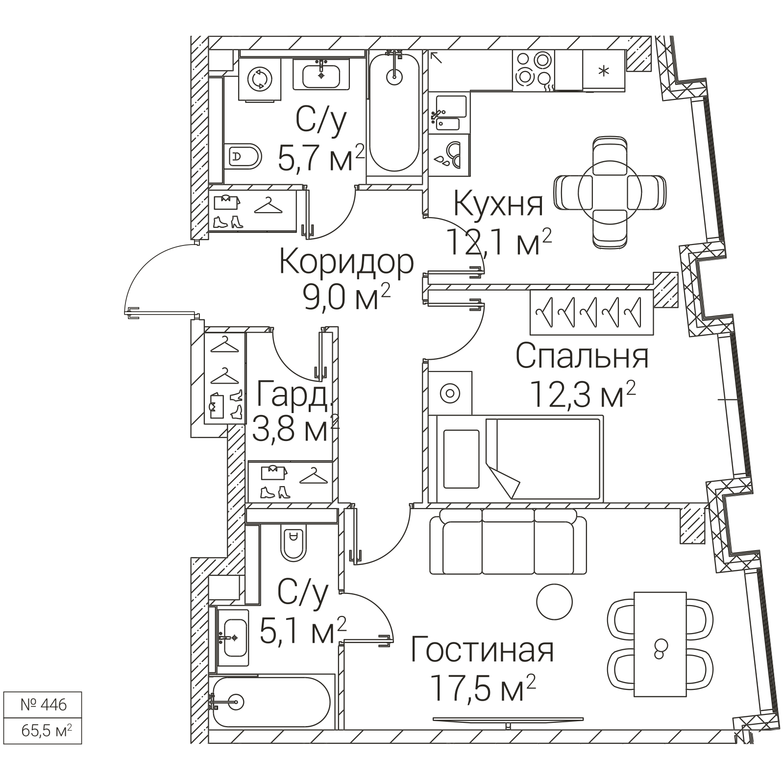 Официальная планировка SEZAR FUTURE, 65,5 м²