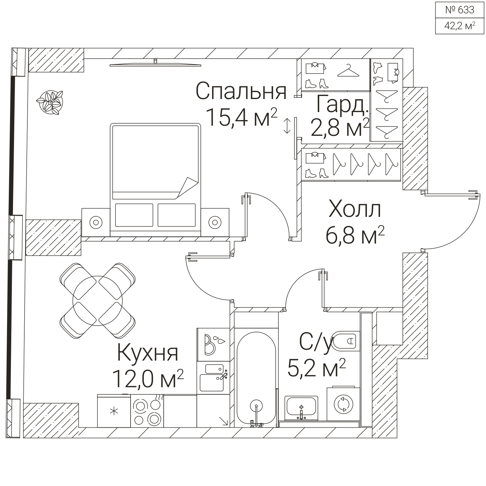 Официальная планировка SEZAR FUTURE, 42,2 м²