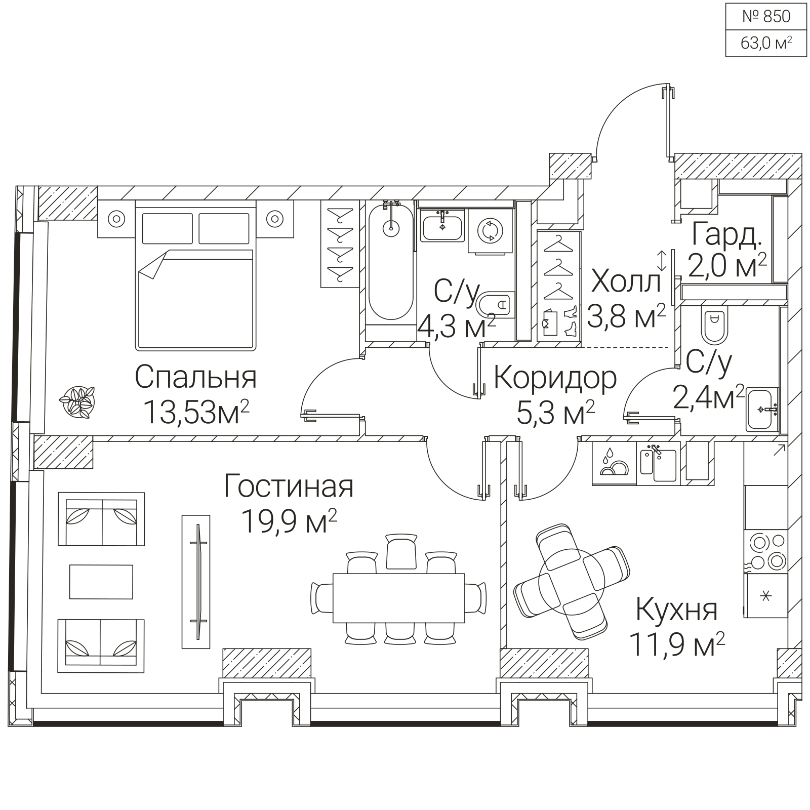 Официальная планировка SEZAR FUTURE, 63 м²