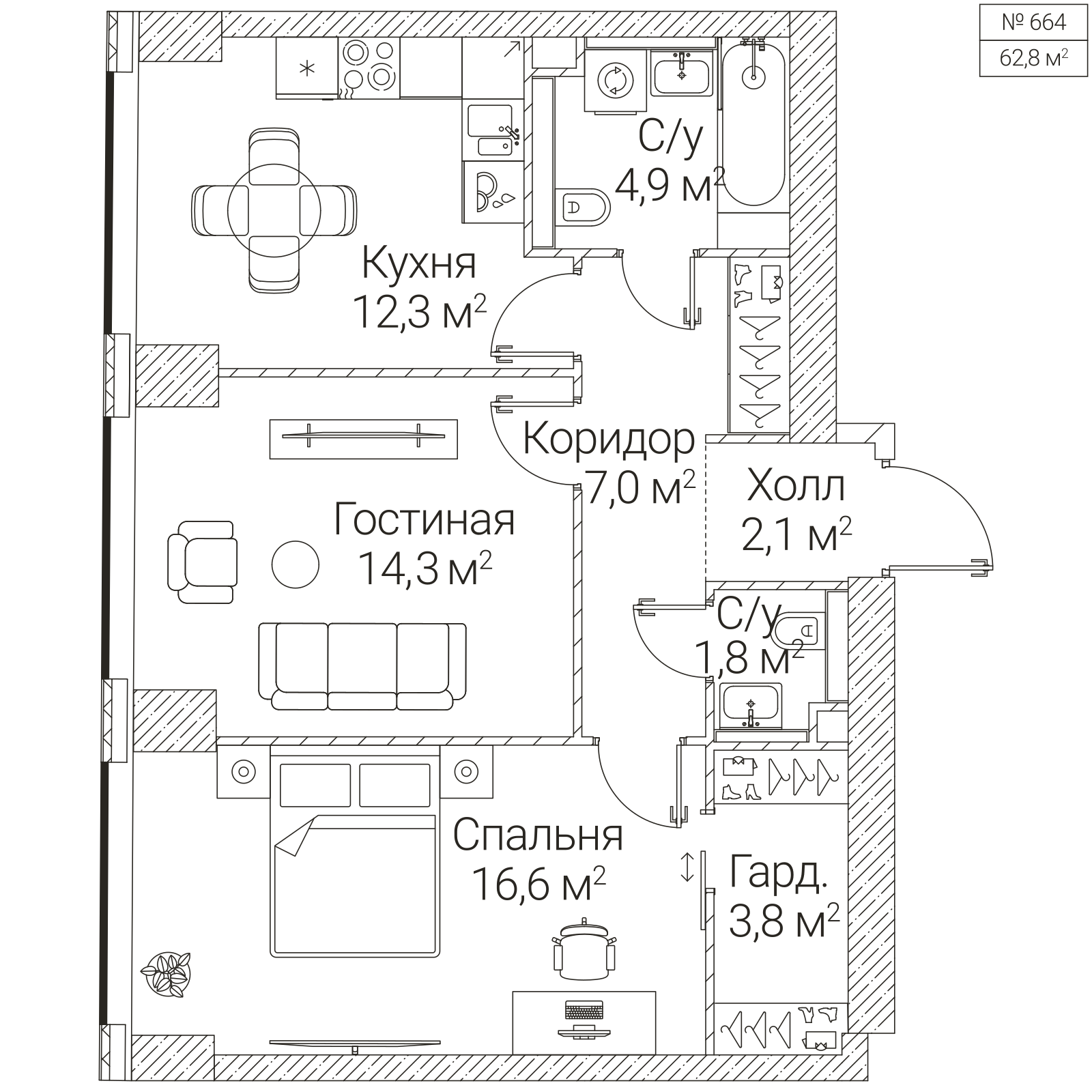 Официальная планировка SEZAR FUTURE, 62,8 м²