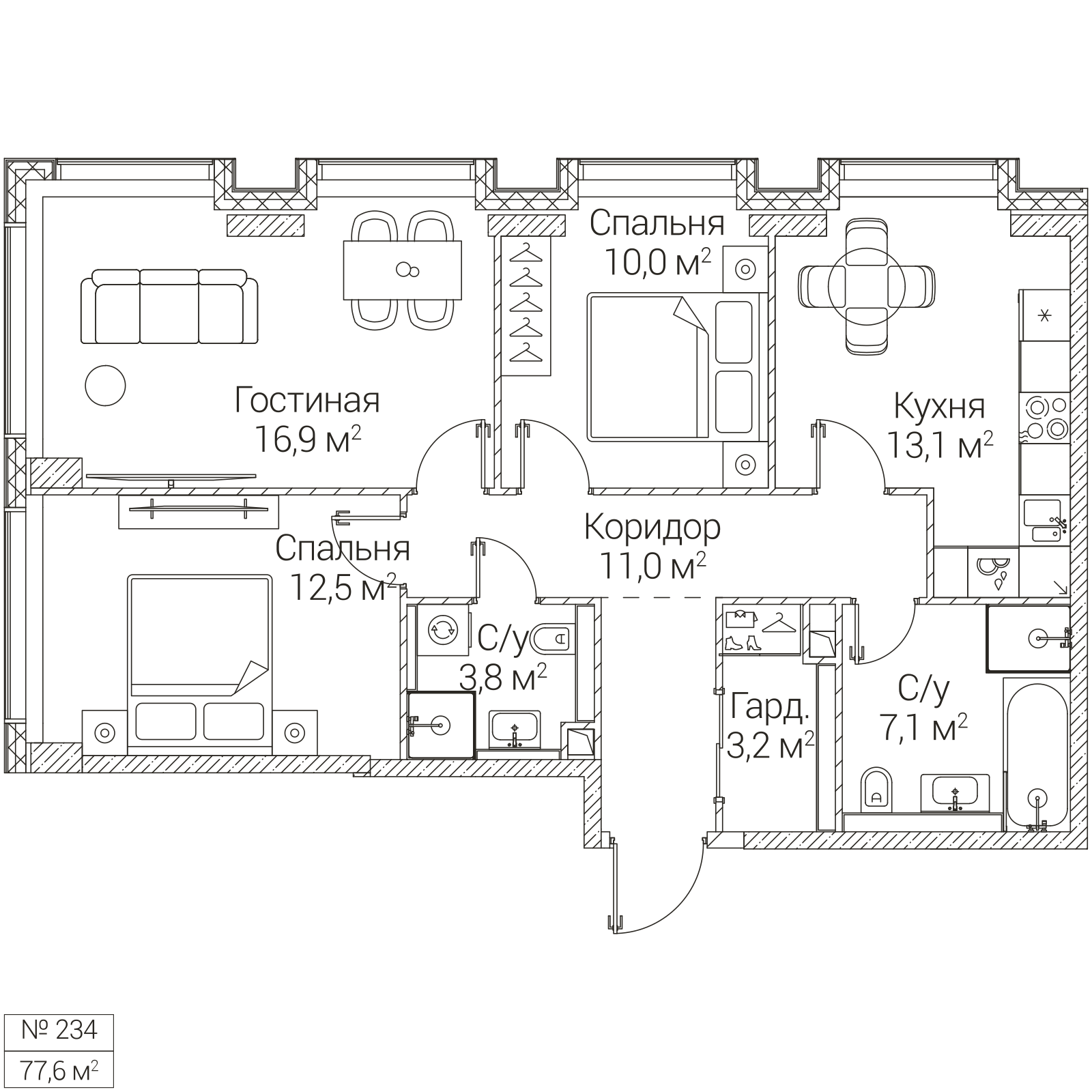 Официальная планировка SEZAR FUTURE, 77,6 м²