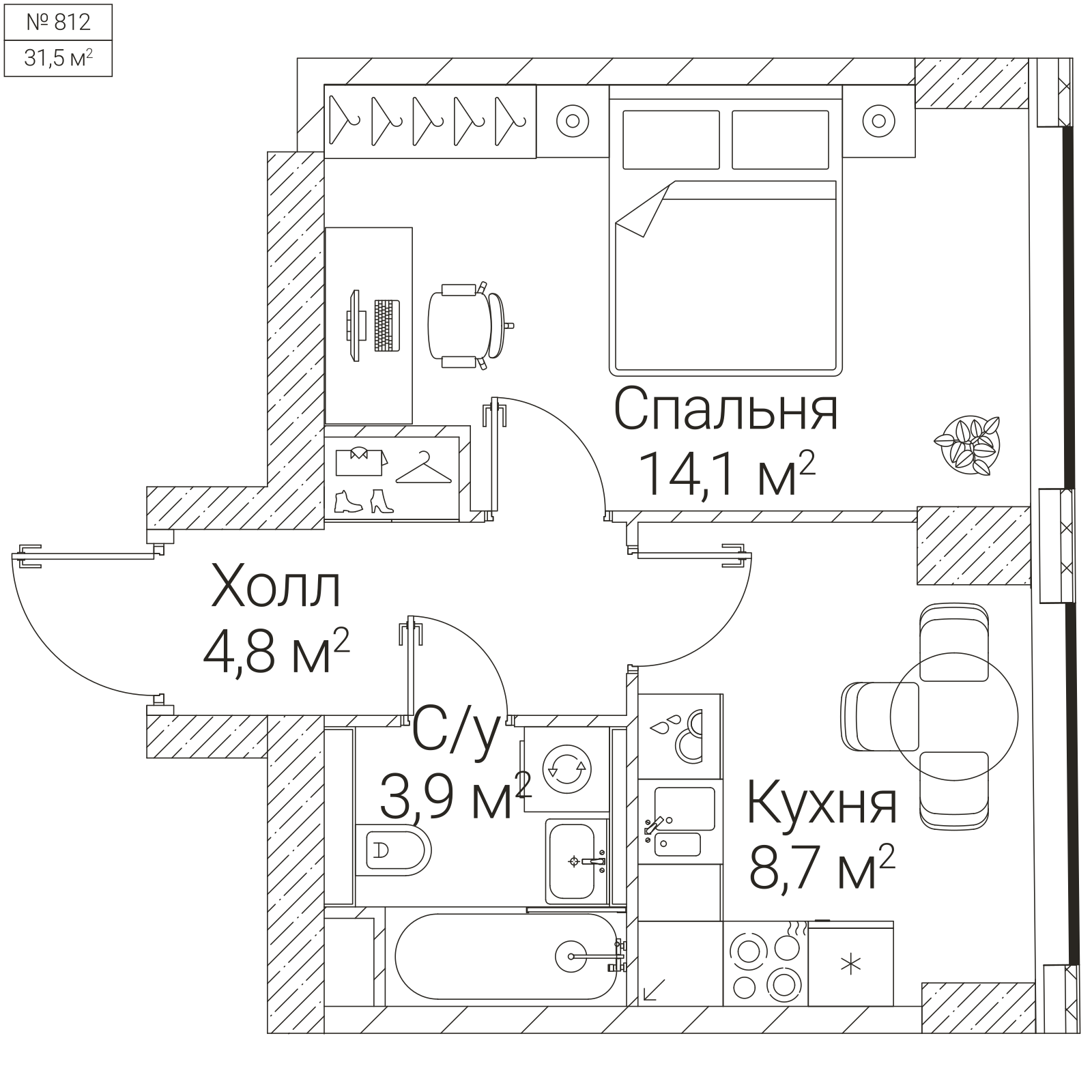Официальная планировка SEZAR FUTURE, 31,5 м²