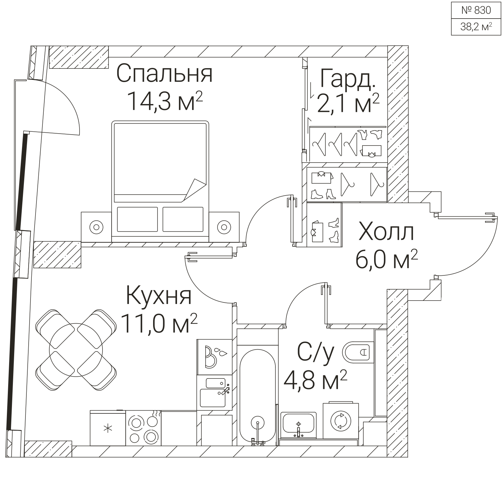 Официальная планировка SEZAR FUTURE, 38,2 м²