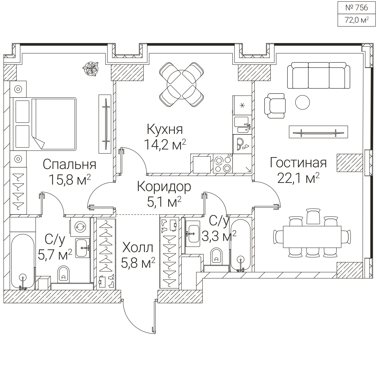 Официальная планировка SEZAR FUTURE, 72 м²