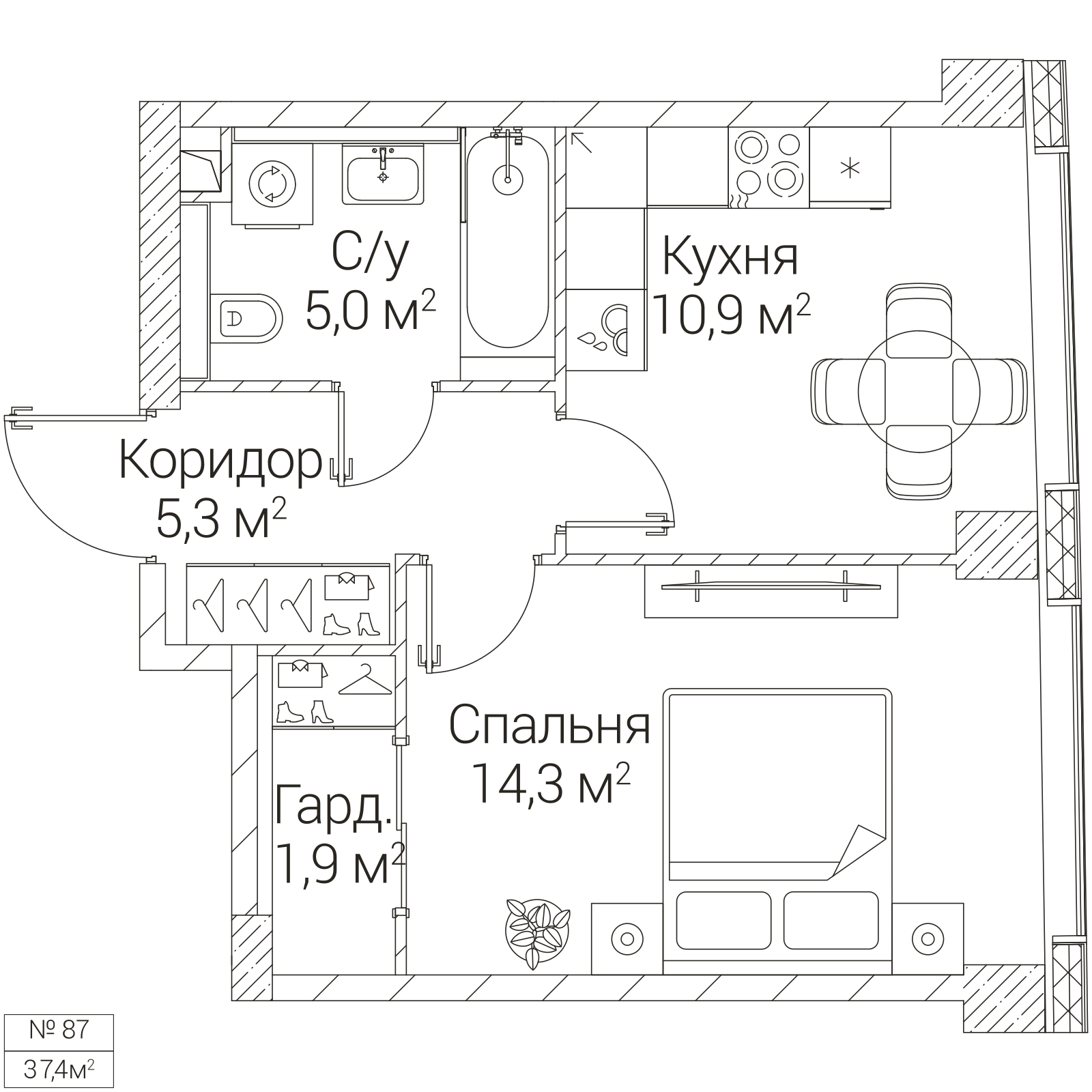 Официальная планировка SEZAR FUTURE, 37,4 м²