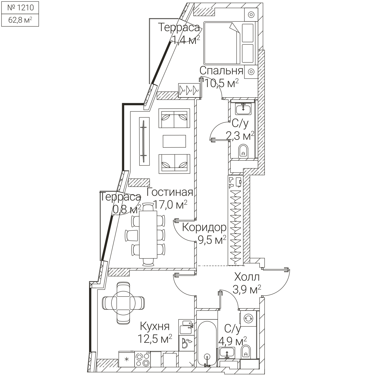 Официальная планировка SEZAR FUTURE, 61,2 м²