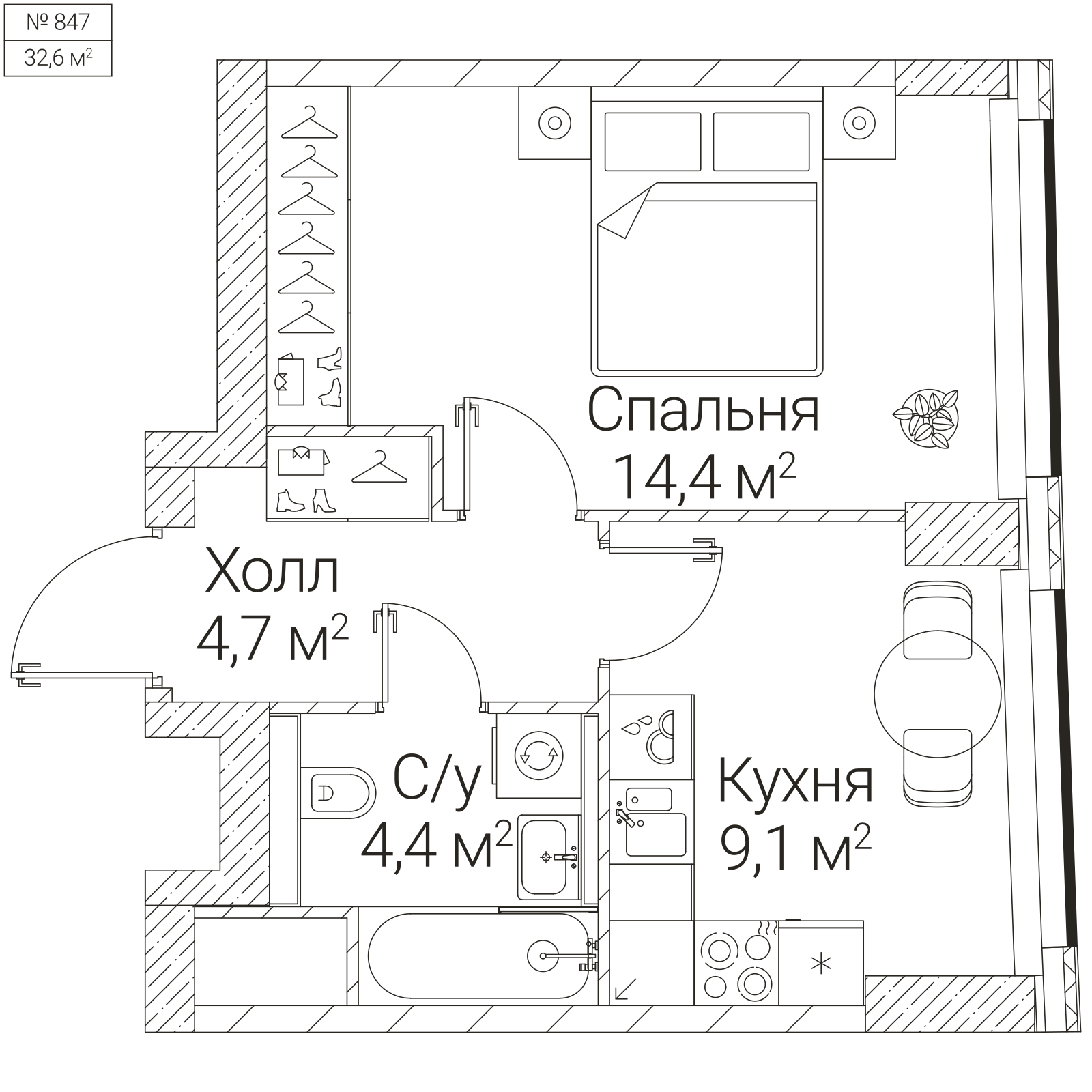 Официальная планировка SEZAR FUTURE, 32,6 м²