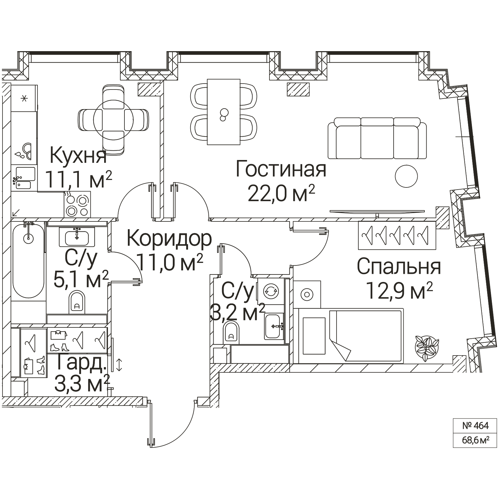 Официальная планировка SEZAR FUTURE, 68,6 м²