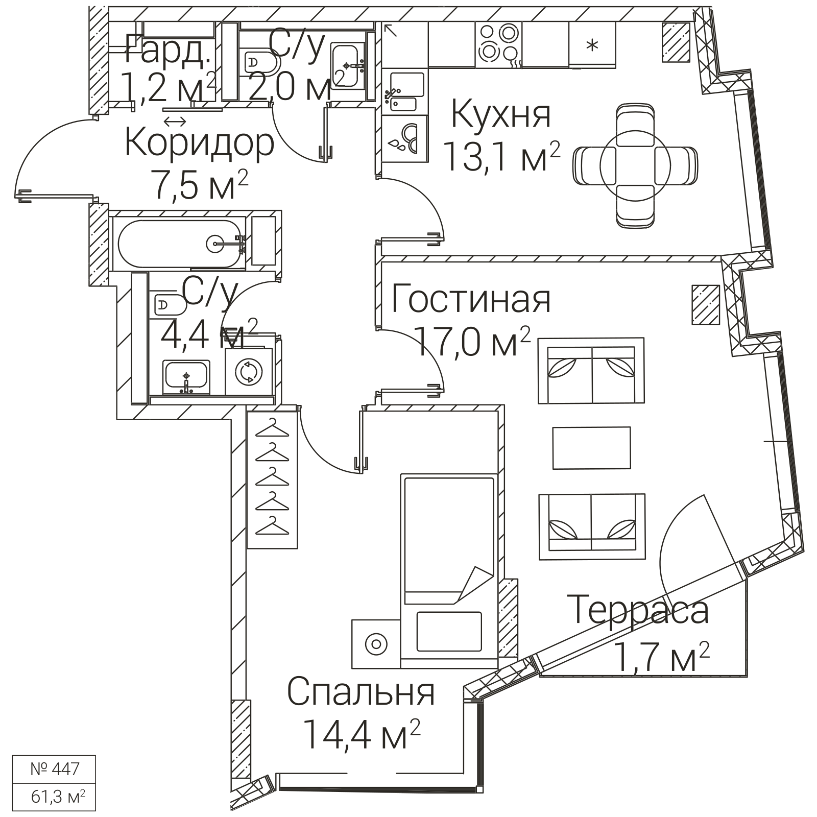 Официальная планировка SEZAR FUTURE, 60,1 м²