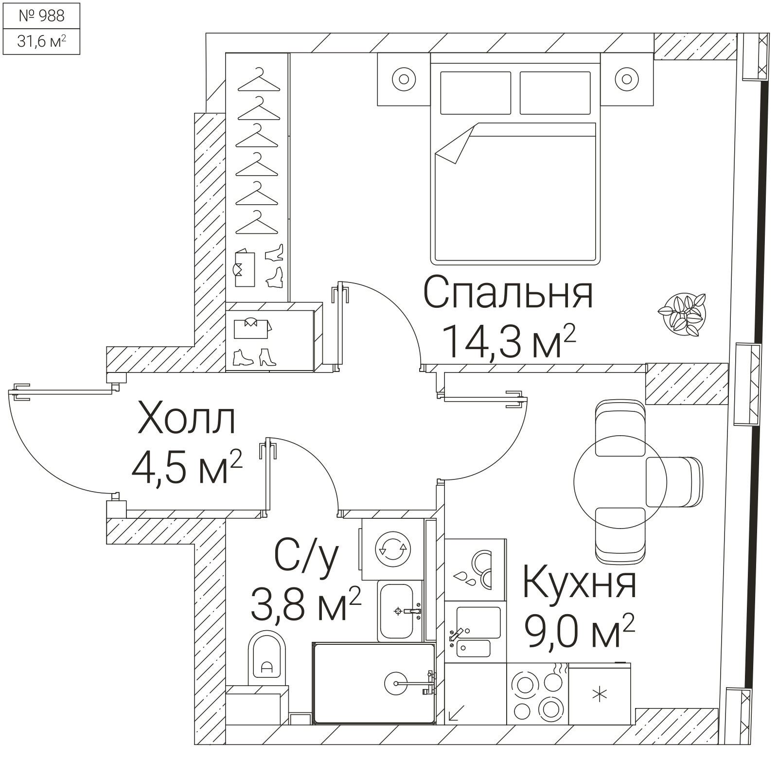 Официальная планировка SEZAR FUTURE, 31,6 м²