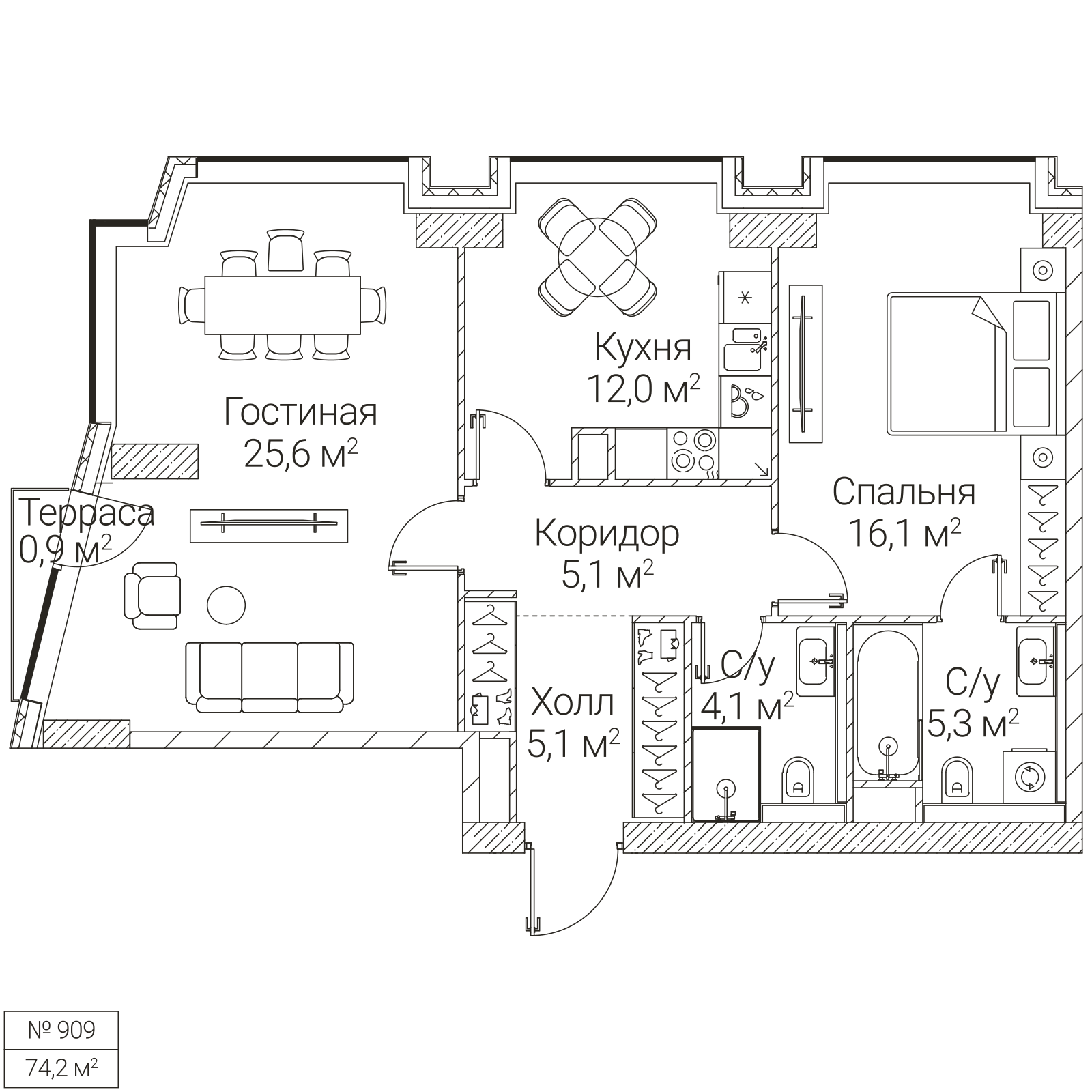 Официальная планировка SEZAR FUTURE, 73,6 м²