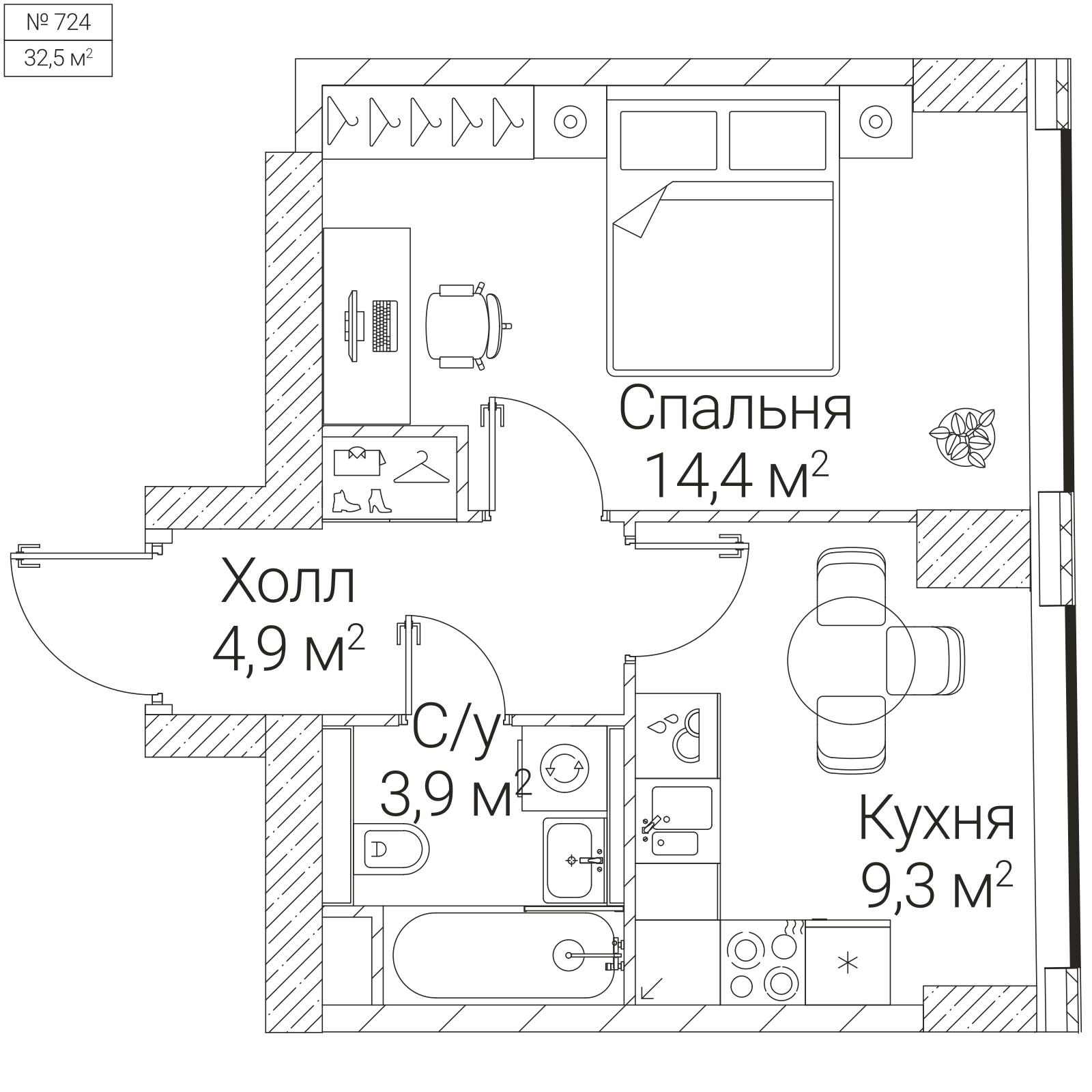 Официальная планировка SEZAR FUTURE, 32,5 м²