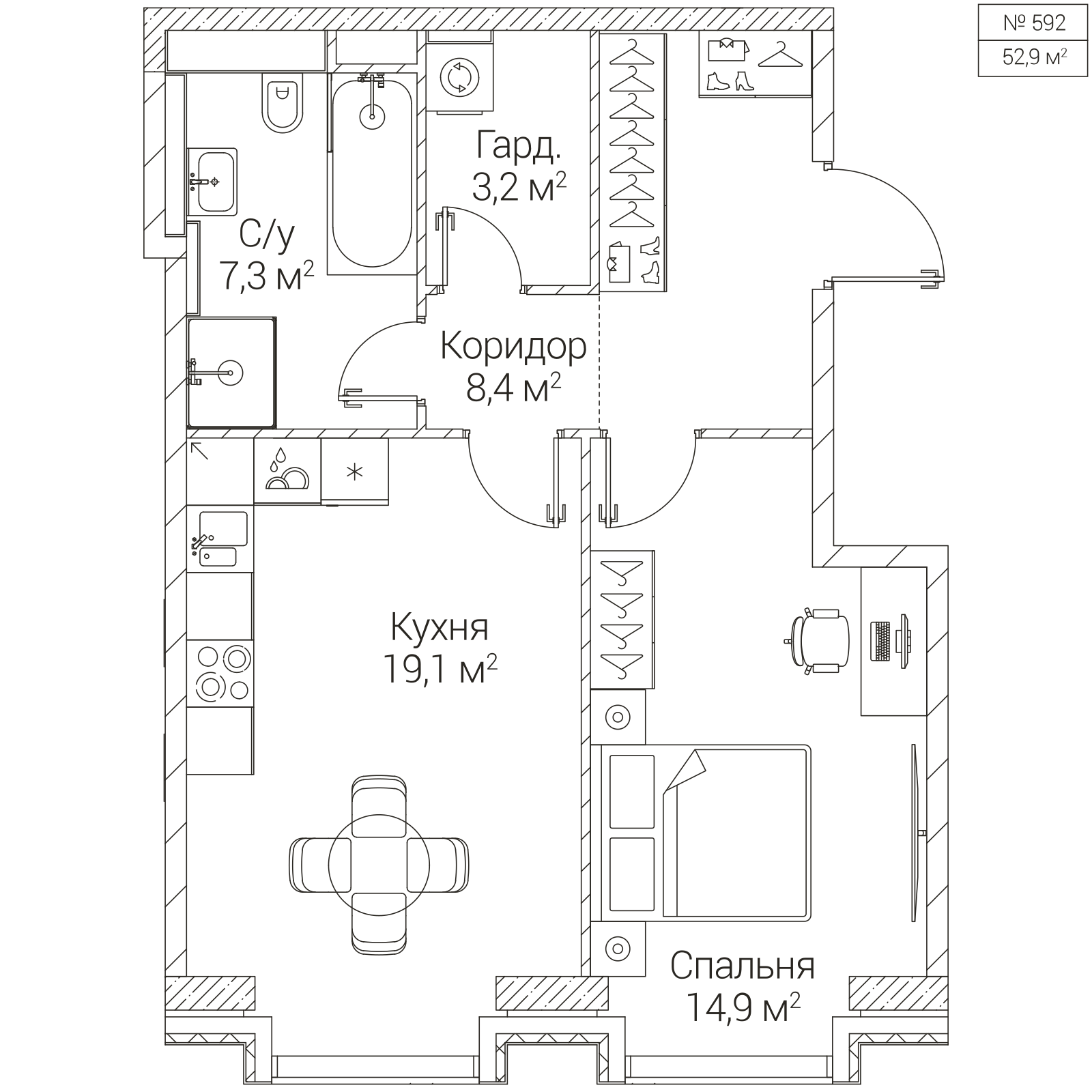 Официальная планировка SEZAR FUTURE, 52,9 м²